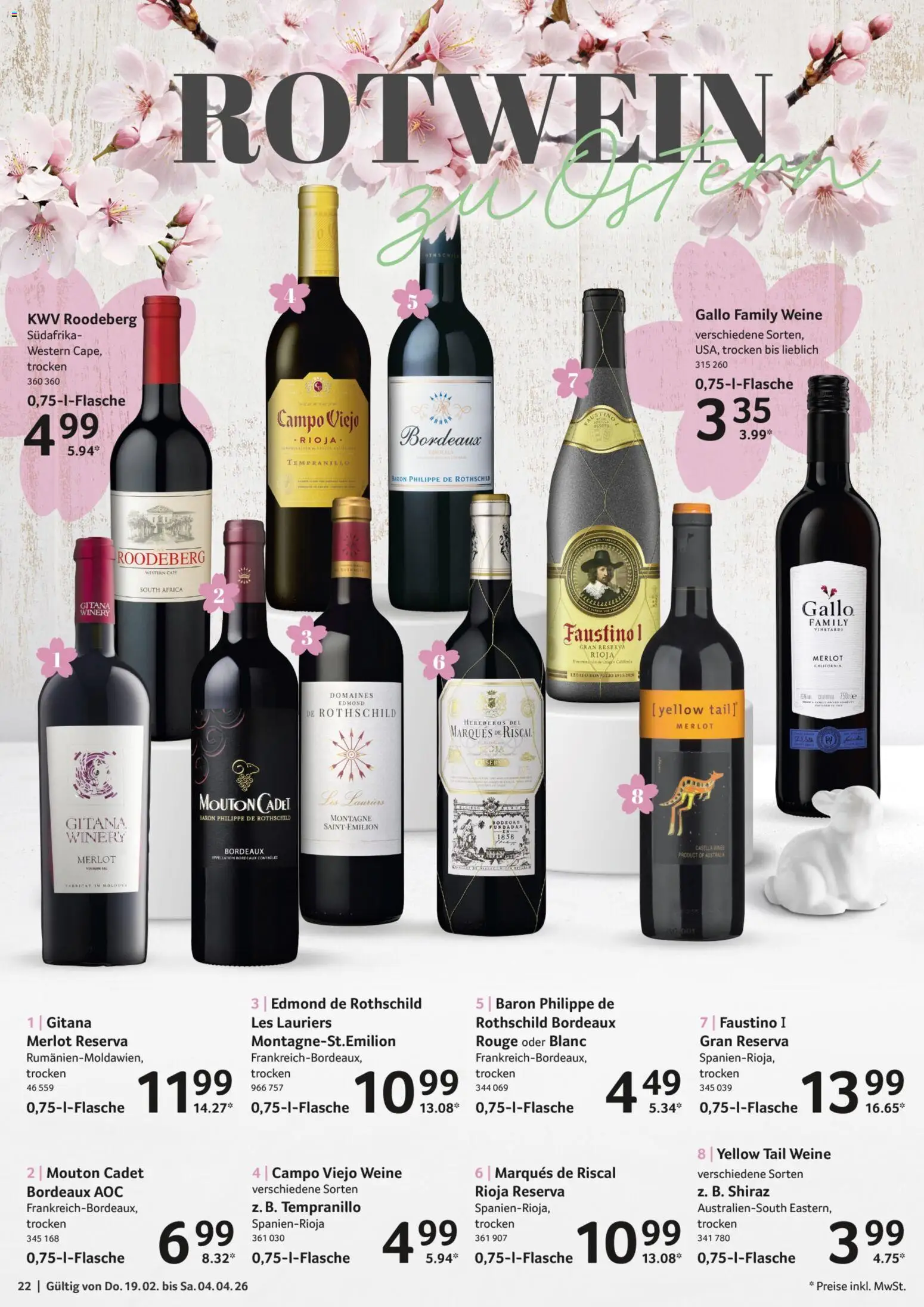 Selgros Feinkost Ostern – gültig ab 19.02.2026 | Seite: 22 | Produkte: Rotwein, Merlot, Rouge