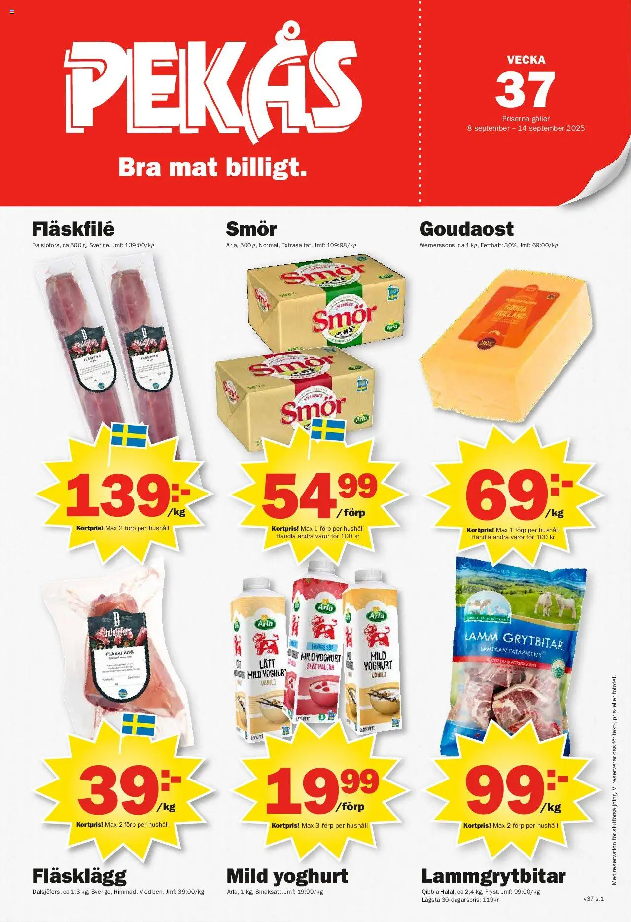 Pekås reklamblad aktuell från 08.09.2025 | Sida: 1 | Produkter: Galler, Smör, Yoghurt, Hallon