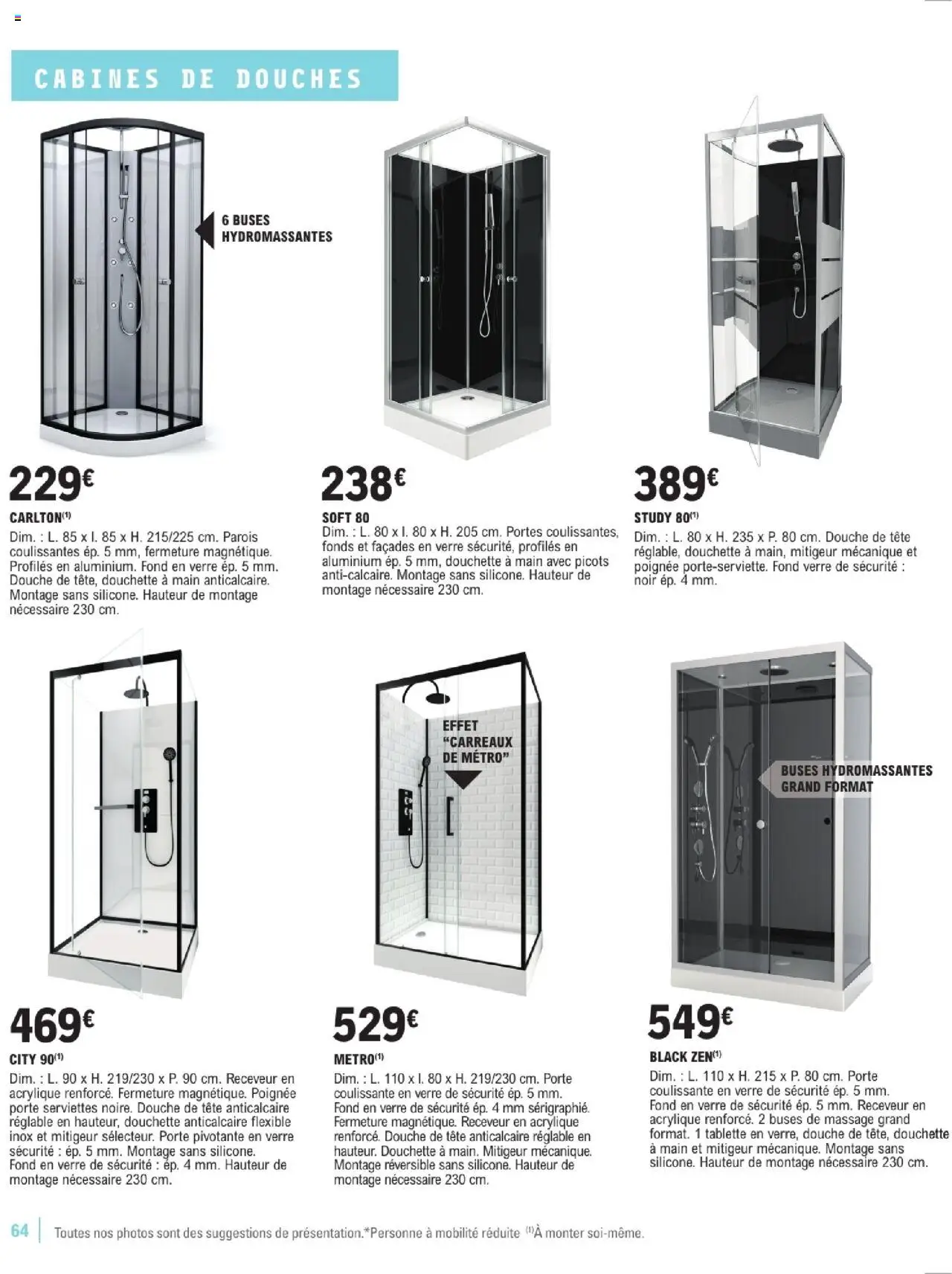 {H1} | Page: 64 | Produits: Tablette, Porte, Portes, Douche