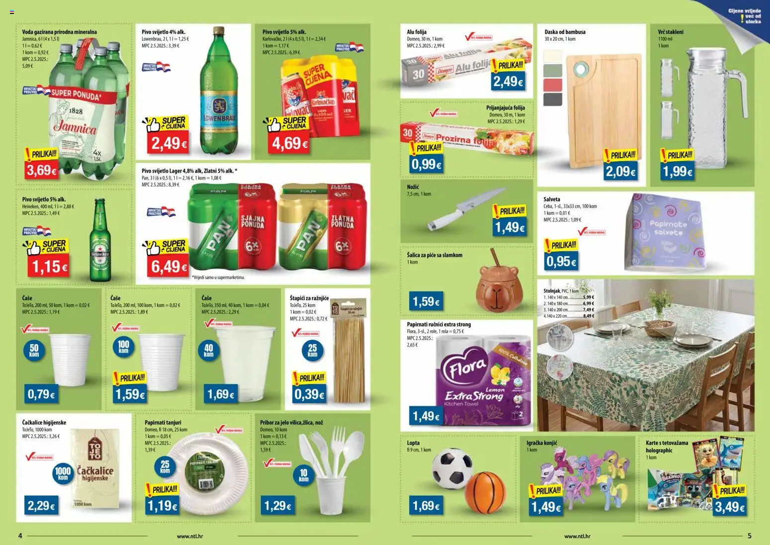 NTL katalog | vrijedi od 29.04.2026 | Stranica: 3 | Proizvodi: Papirnati ručnici, Nož, Čaše, Pribor za jelo