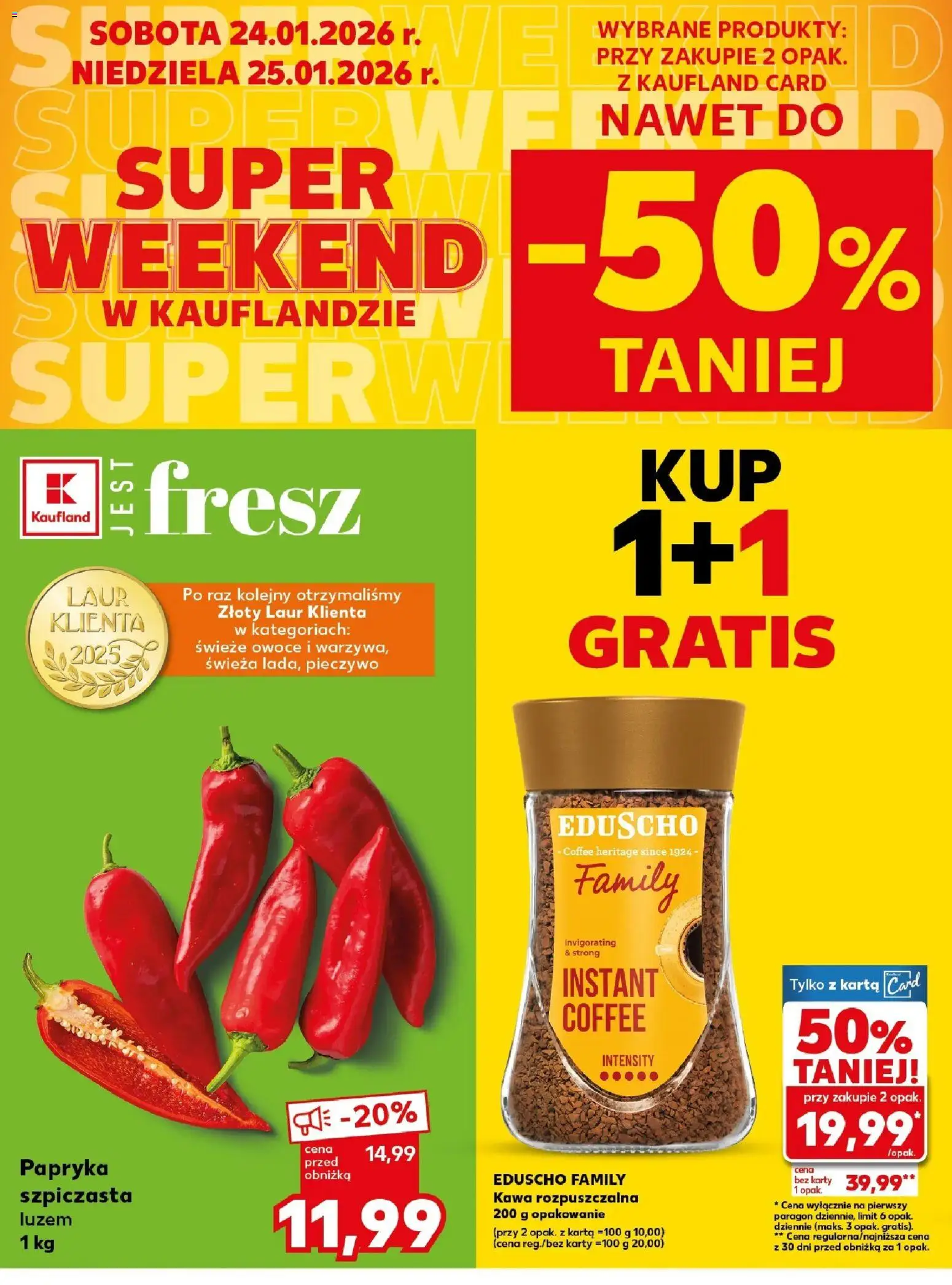 Kaufland gazetka - Super weekend od 24.01.2026 | Strona: 2 | Produkty: Pieczywo, Kawa rozpuszczalna, Papryka, Owoce
