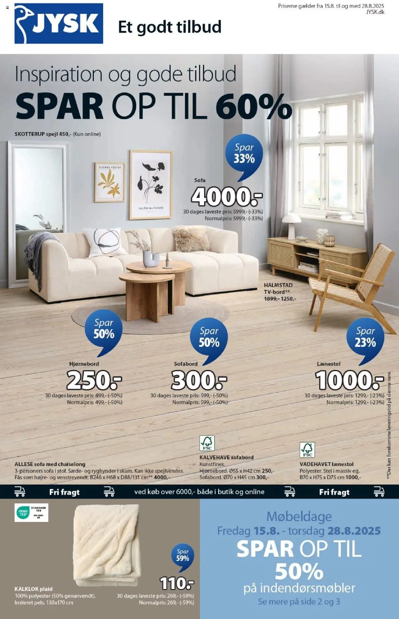 JYSK Tilbudsavis gyldig fra 15.08.2025 | Side: 1 | Produkter: Sofabord, Sofa, Spejl, Søm