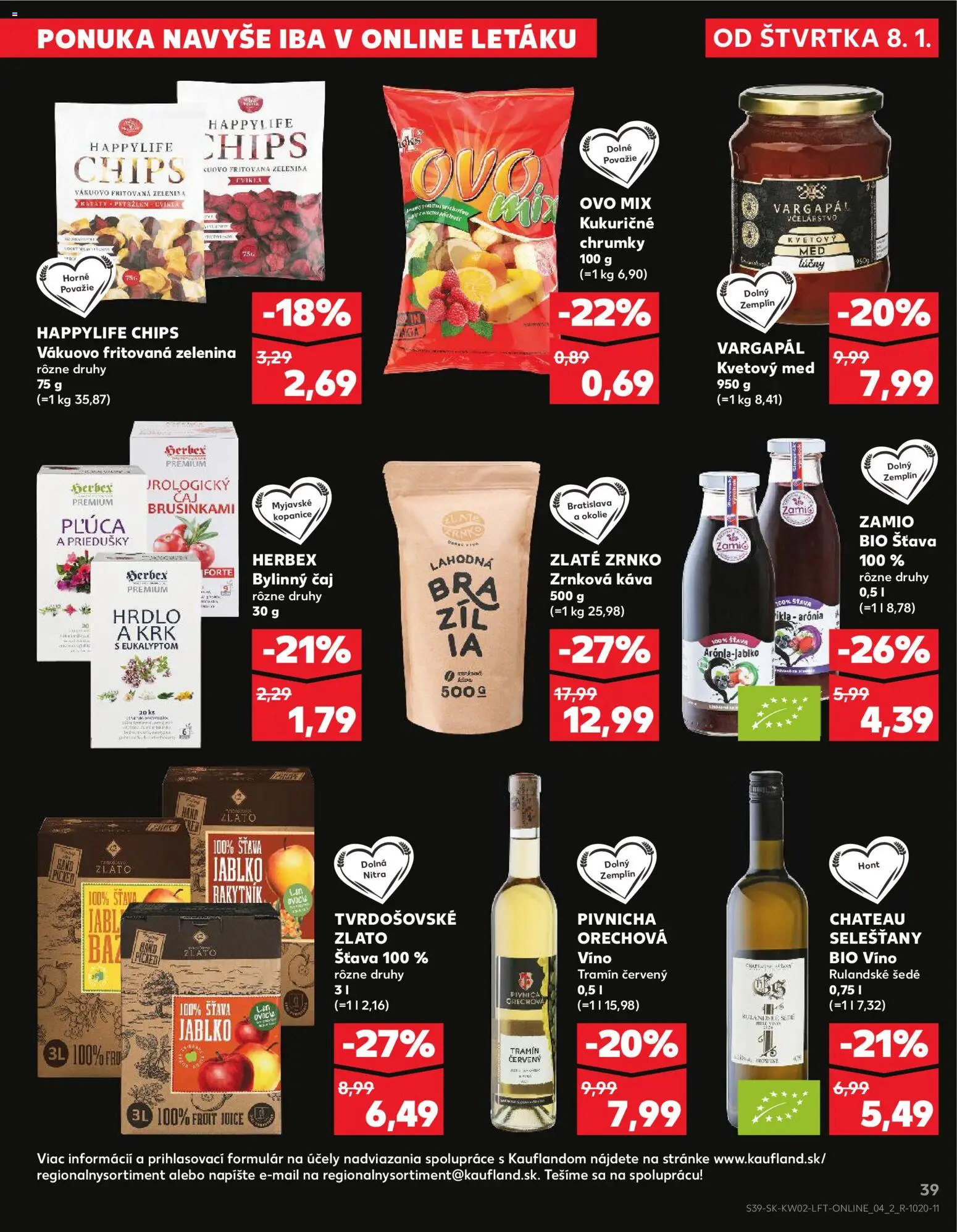 Nové Kaufland akcie – leták je platný od 08.01.2026 | Strana: 39 | Produkty: Káva, Čaj, Cvikla, Batáty