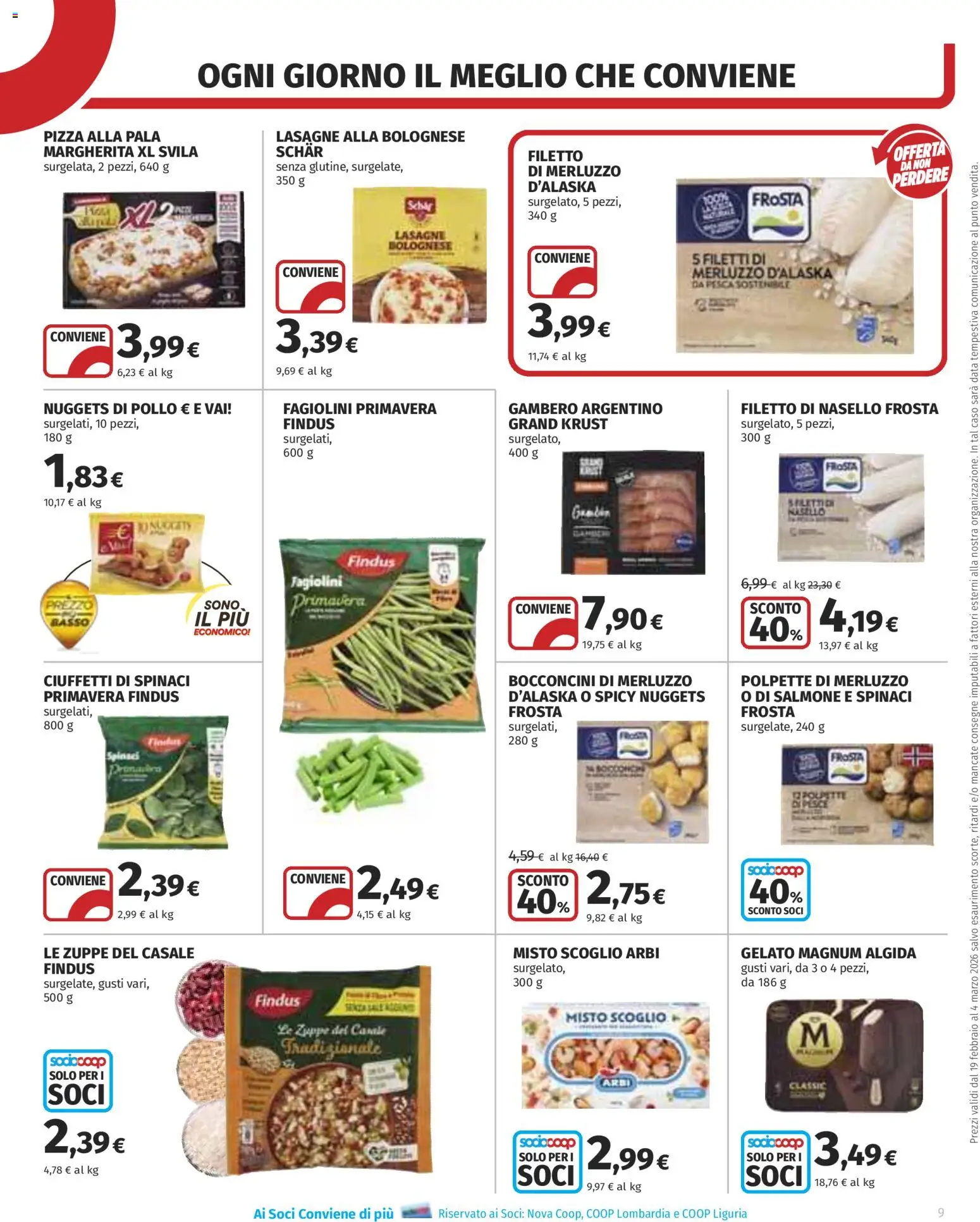 Volantino COOP del 19.02.2026 | Pagina: 9 | Prodotti: Pesce, Spinaci, Fagiolini, Polpette