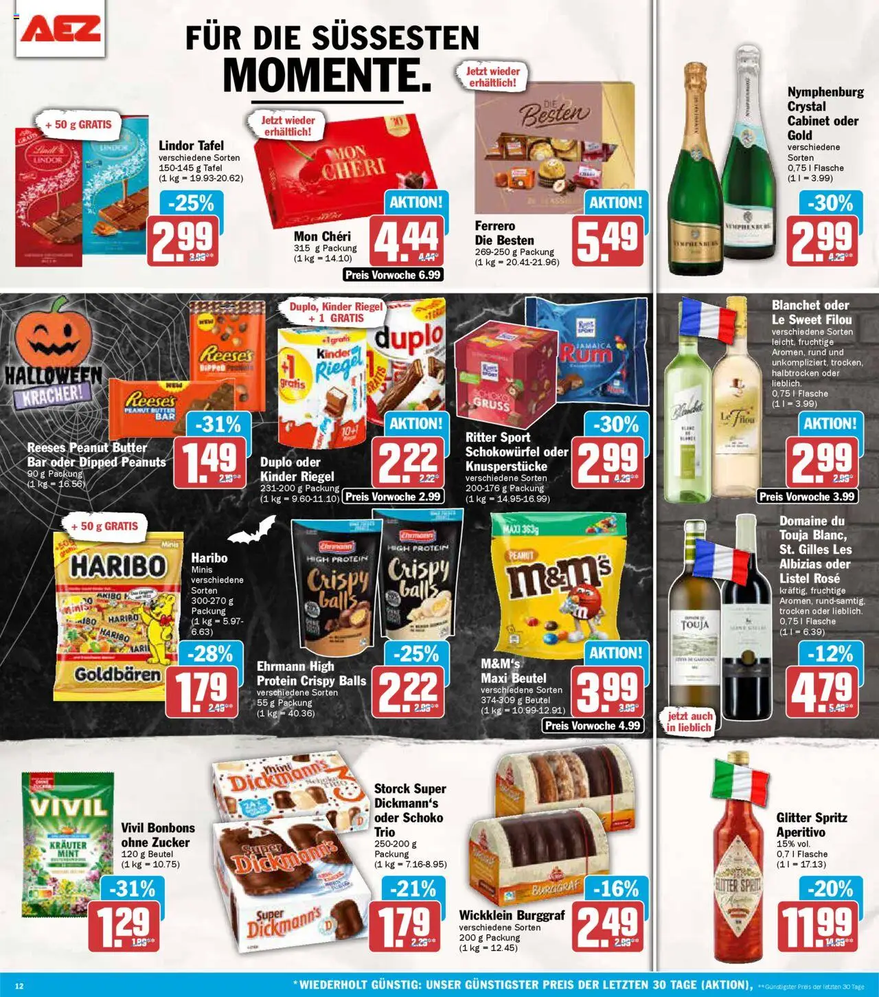 AEZ Prospekt 	 – gültig ab 20.10.2025 | Seite: 12 | Produkte: Haribo, Ritter sport, Zucker, Mon cheri