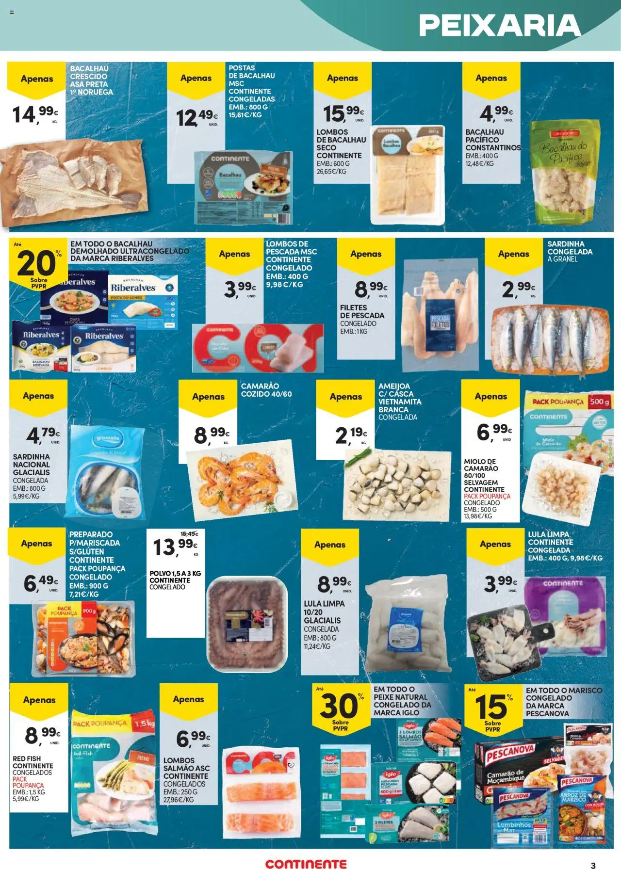 Continente Açores │ válido de 21.08.2025 | Página: 3 | Produtos: Bacalhau, Pescada, Polvo, Peixe