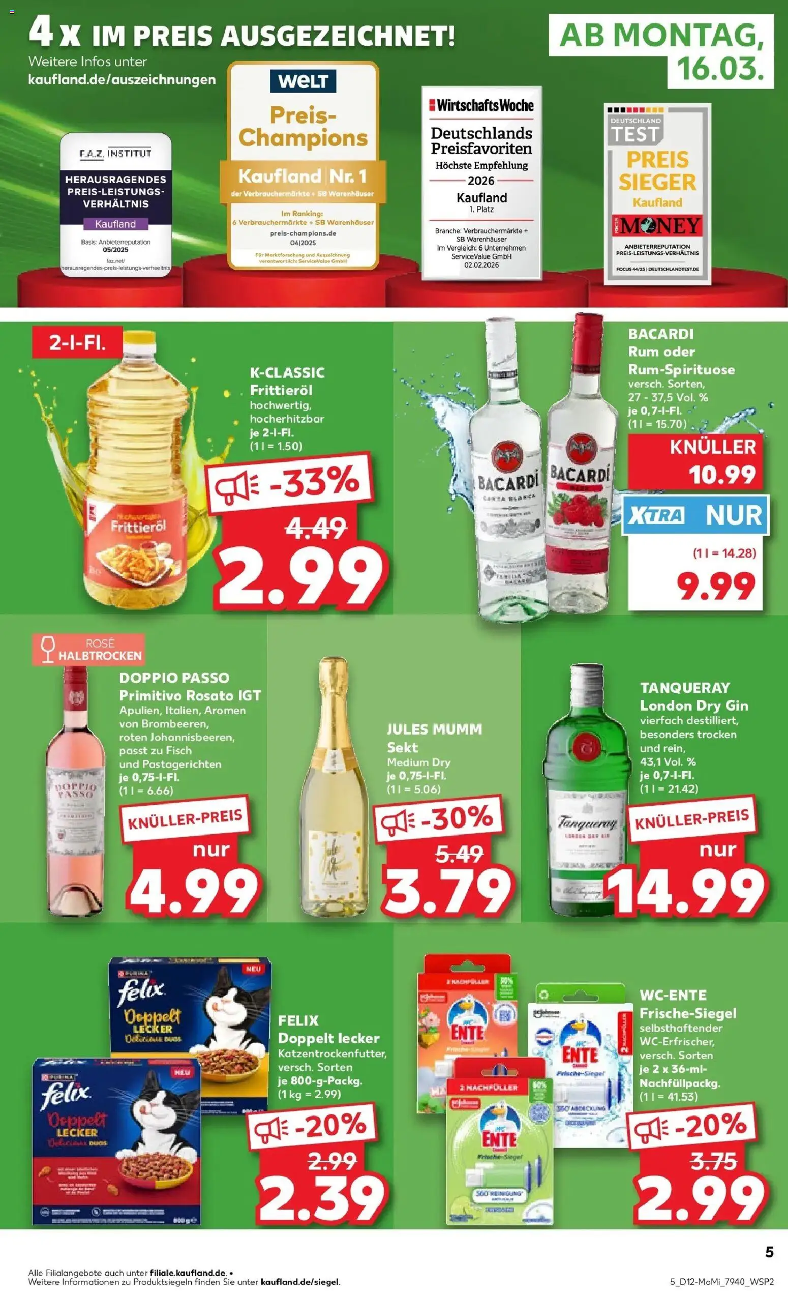 Kaufland Prospekt Grevenbroich	 – gültig ab 16.03.2026 | Seite: 5 | Produkte: Bacardi, Mumm sekt, Sekt, Gin