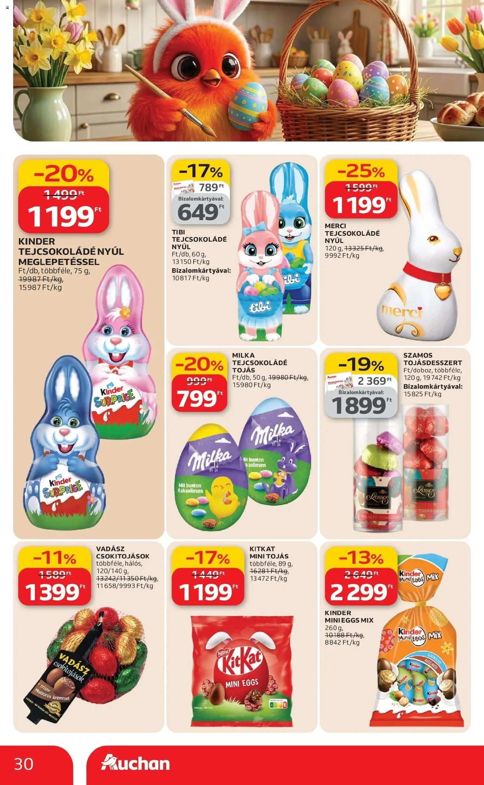 Auchan akciós ujság - amely érvényes a következő dátumtól: 12.03.2026 | Oldal: 30 | Termékek: Tejcsokoládé, Tojás
