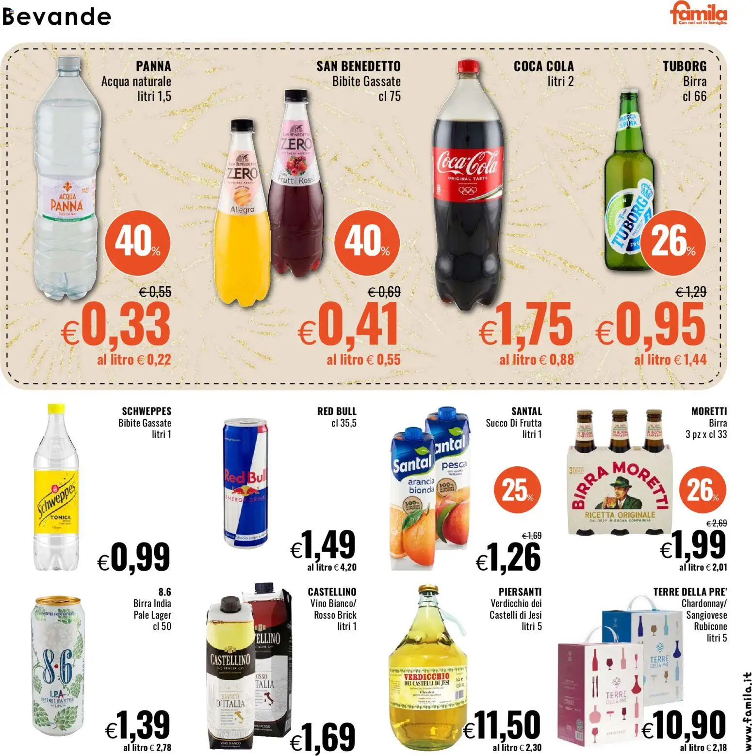 Volantino Famila del 28.12.2025 | Pagina: 19 | Prodotti: Birra, Pesca, Vino bianco, Coca Cola