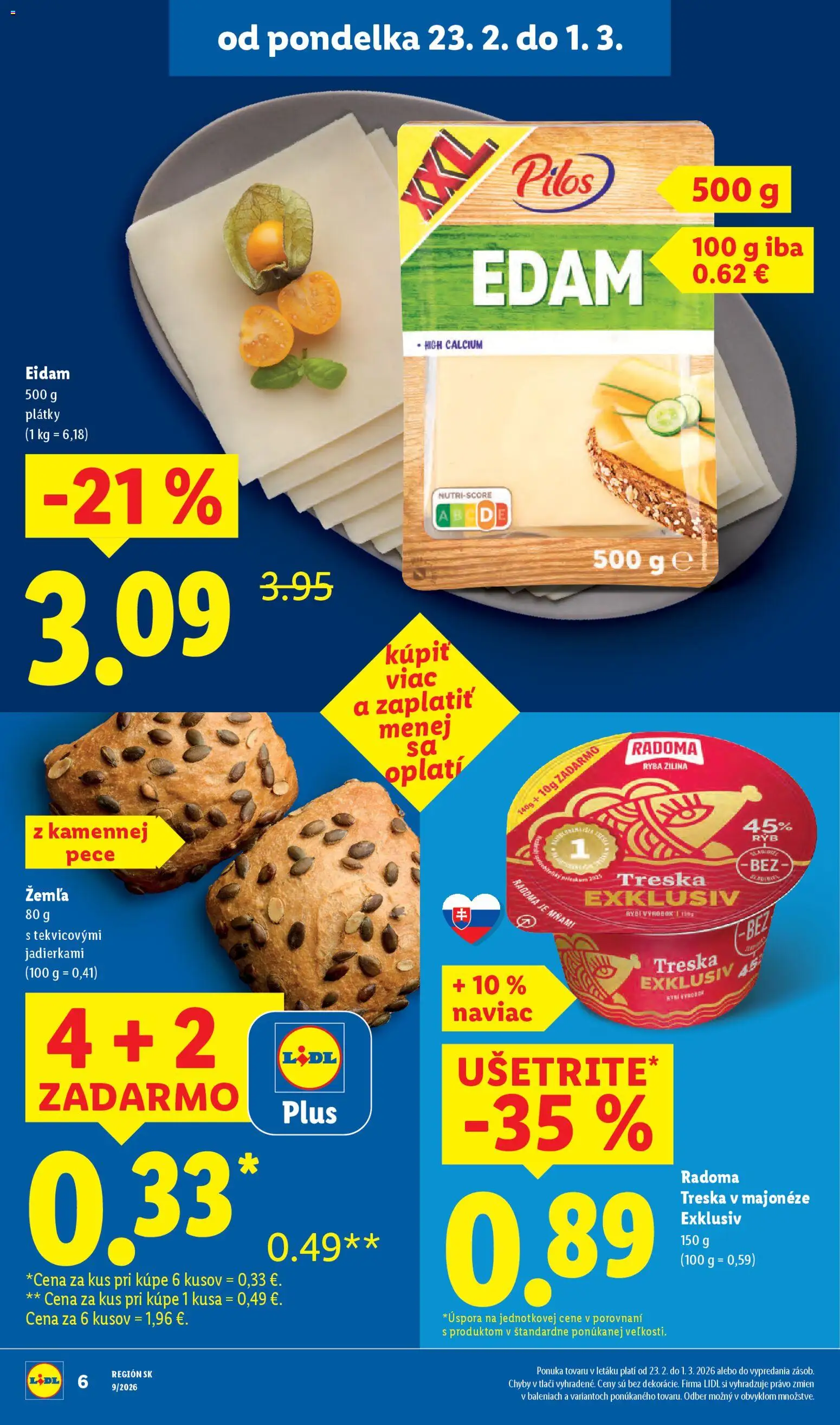 Nové Lidl akcie – leták je platný od 26.02.2026 | Strana: 6 | Produkty: Eidam, Ryba, Treska