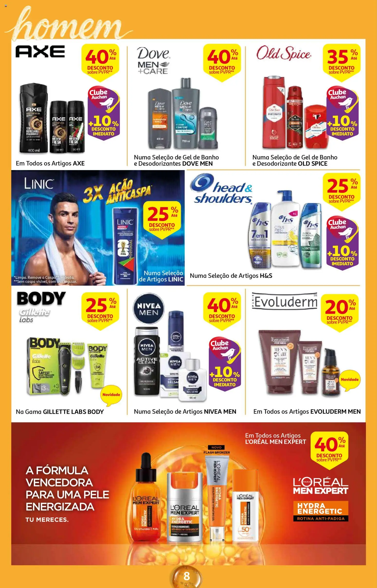 Auchan - Beleza Interiores Spring │ válido de 21.04.2026 | Página: 8 | Produtos: Gel de banho, Desodorizante, Bronzer, Banho