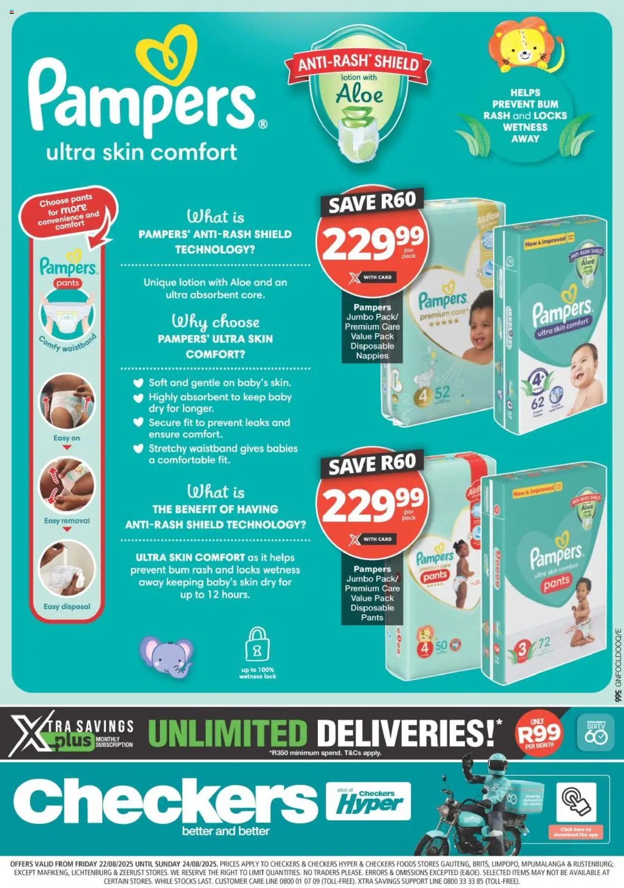 Checkers Gauteng - Pampers Promotion │ valid from 22.08.2025 | Page: 1 | Products: Pants, Lock, Nappies, Lotion