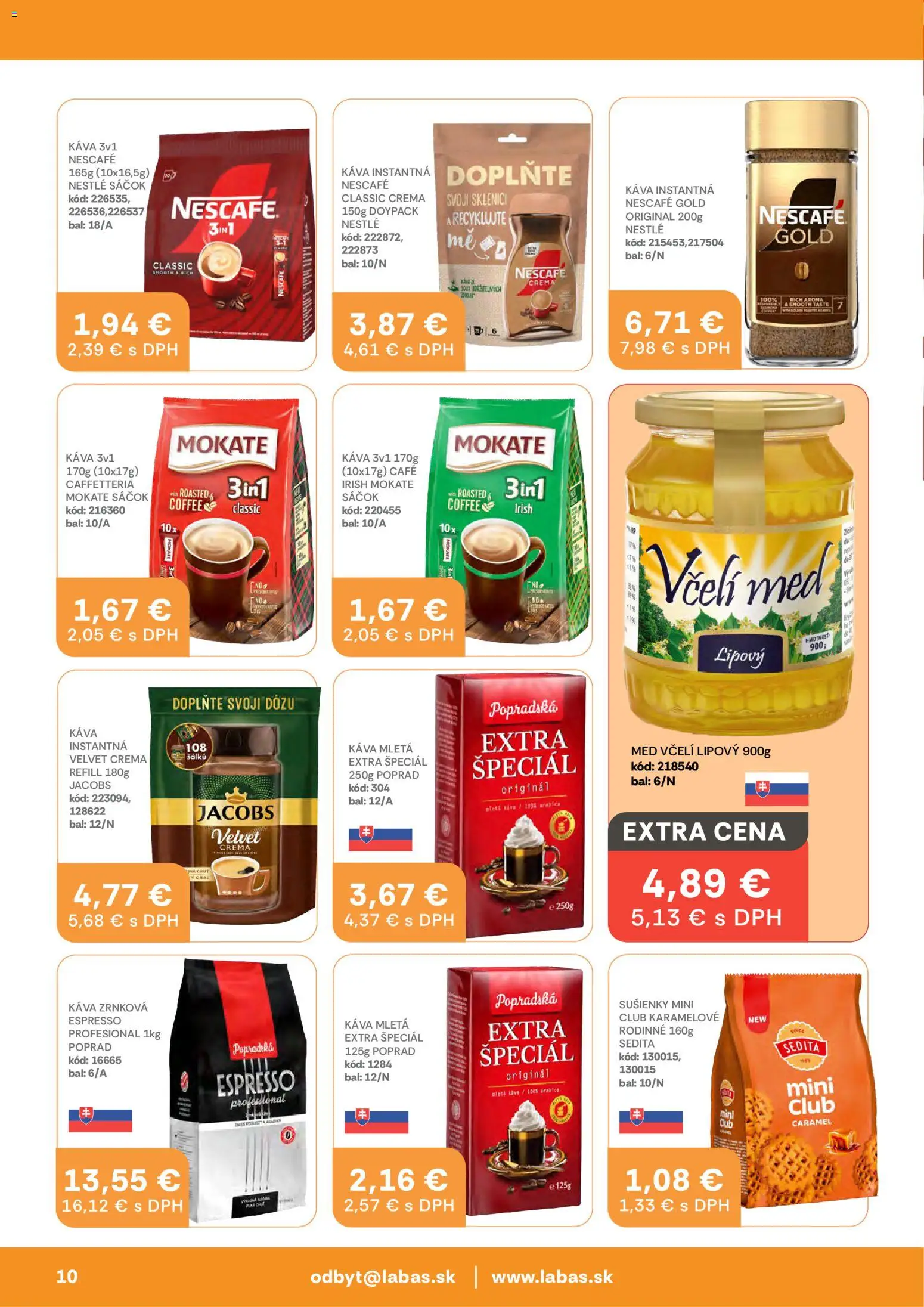 Nové Labaš akcie – leták je platný od 30.01.2026 | Strana: 10 | Produkty: Káva, Popradská káva, Med, Nescafé Gold