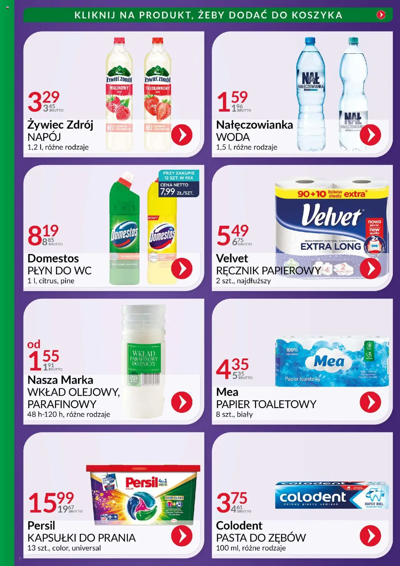 Eurocash Gazetka - Ofensywa Cenowa Spożywcza od 19.10.2025 | Strona: 9 | Produkty: Papier toaletowy, Domestos, Ręcznik papierowy, Woda