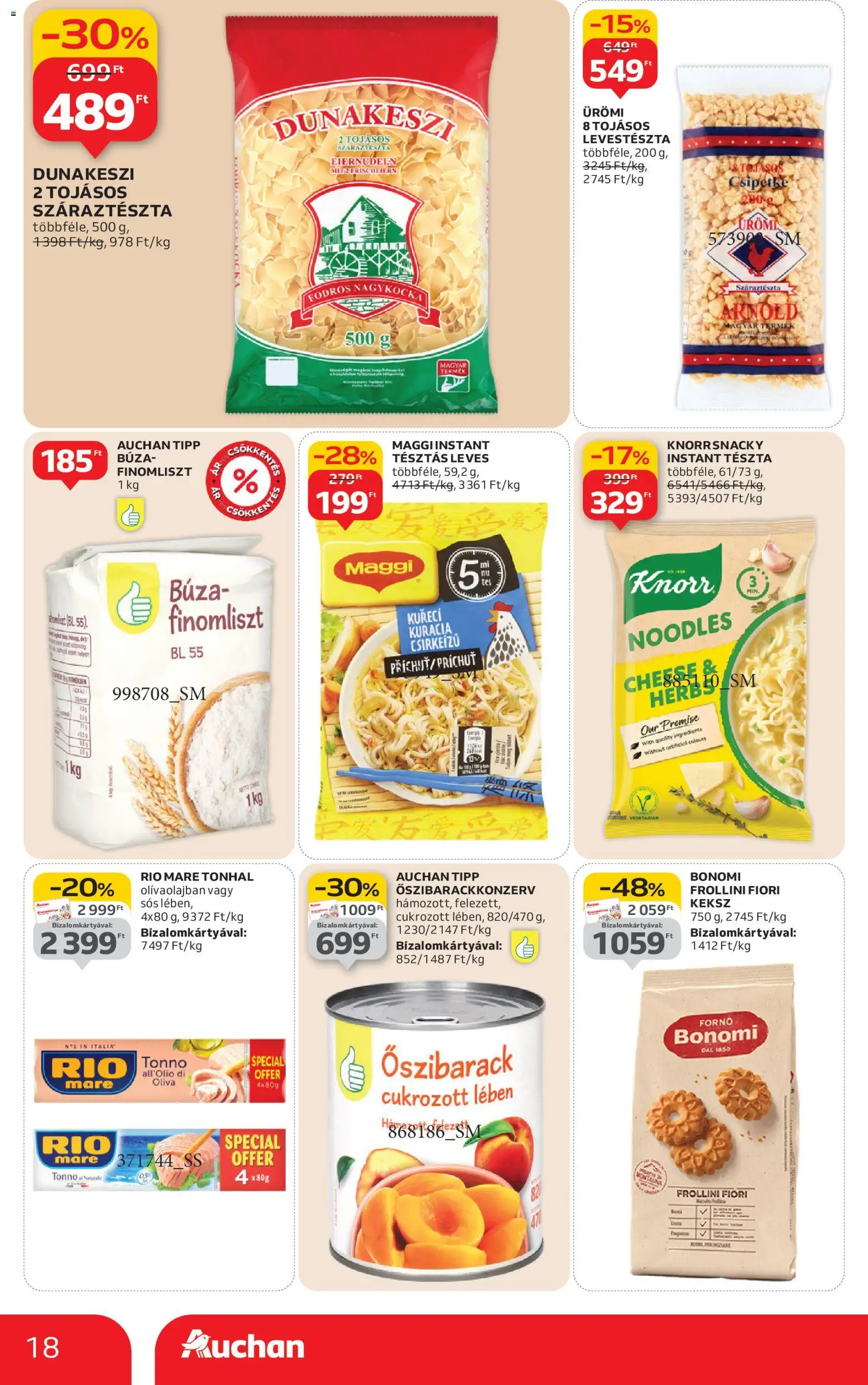 Auchan akciós ujság - amely érvényes a következő dátumtól: 02.01.2026 | Oldal: 18 | Termékek: Tonhal, Búza finomliszt, Tészta, Száraztészta