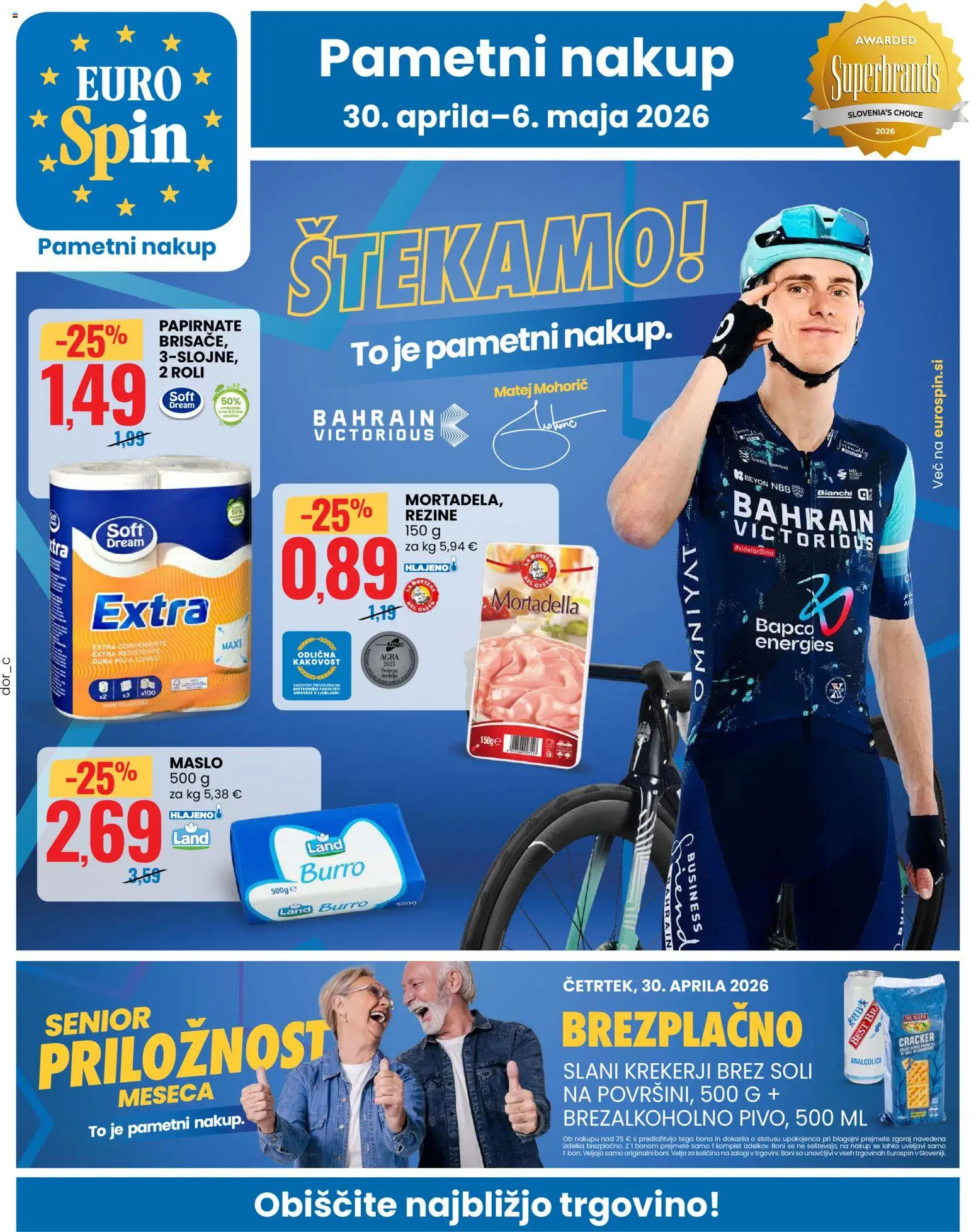 Novi Eurospin katalog ponudbe – veljaven od 30.04.2026 | Stran: 1 | Izdelki: Slani krekerji, Maslo