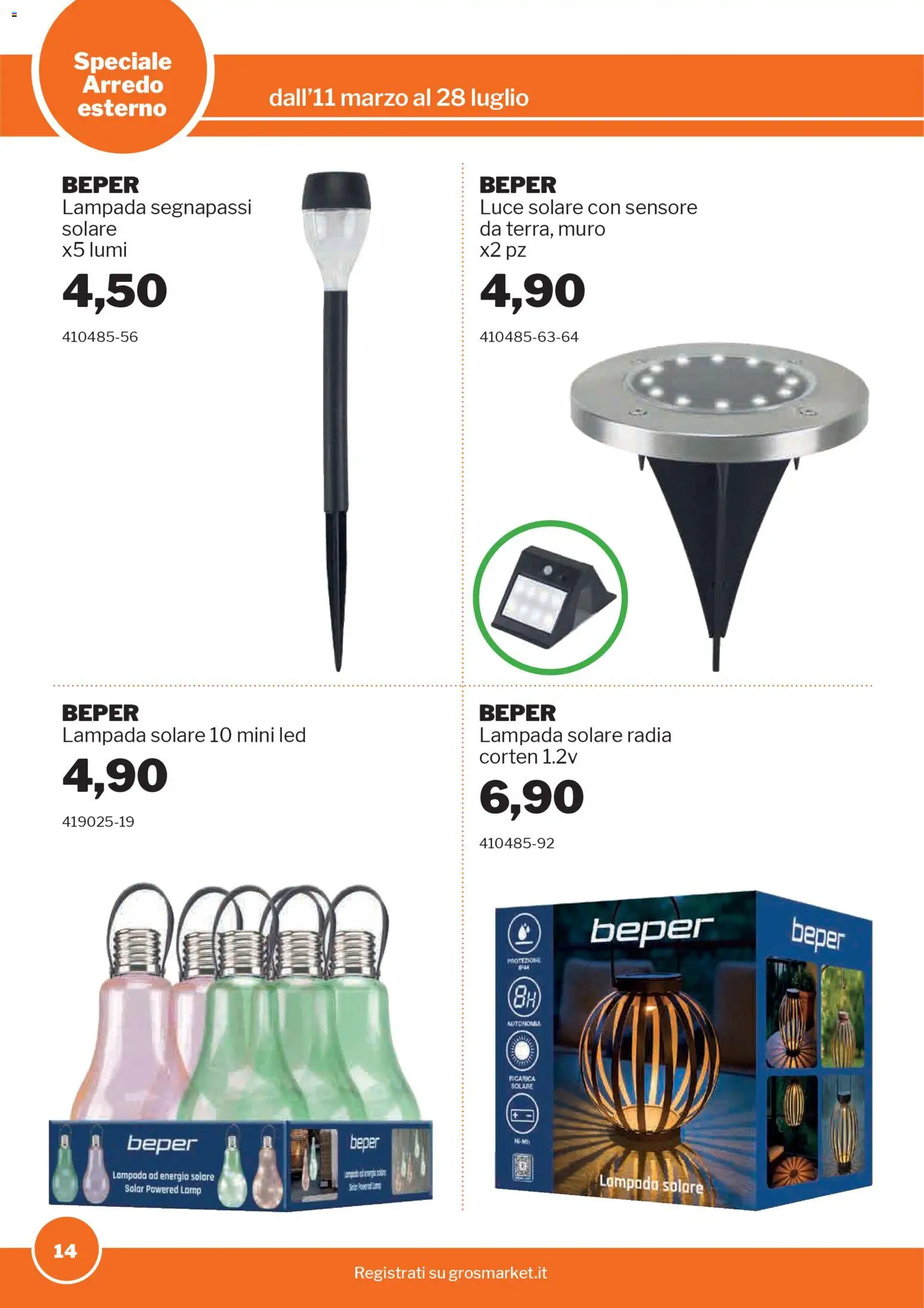 Volantino Sogegross del 11.03.2026 | Pagina: 14 | Prodotti: Lampada solare, Lampada, Luce solare
