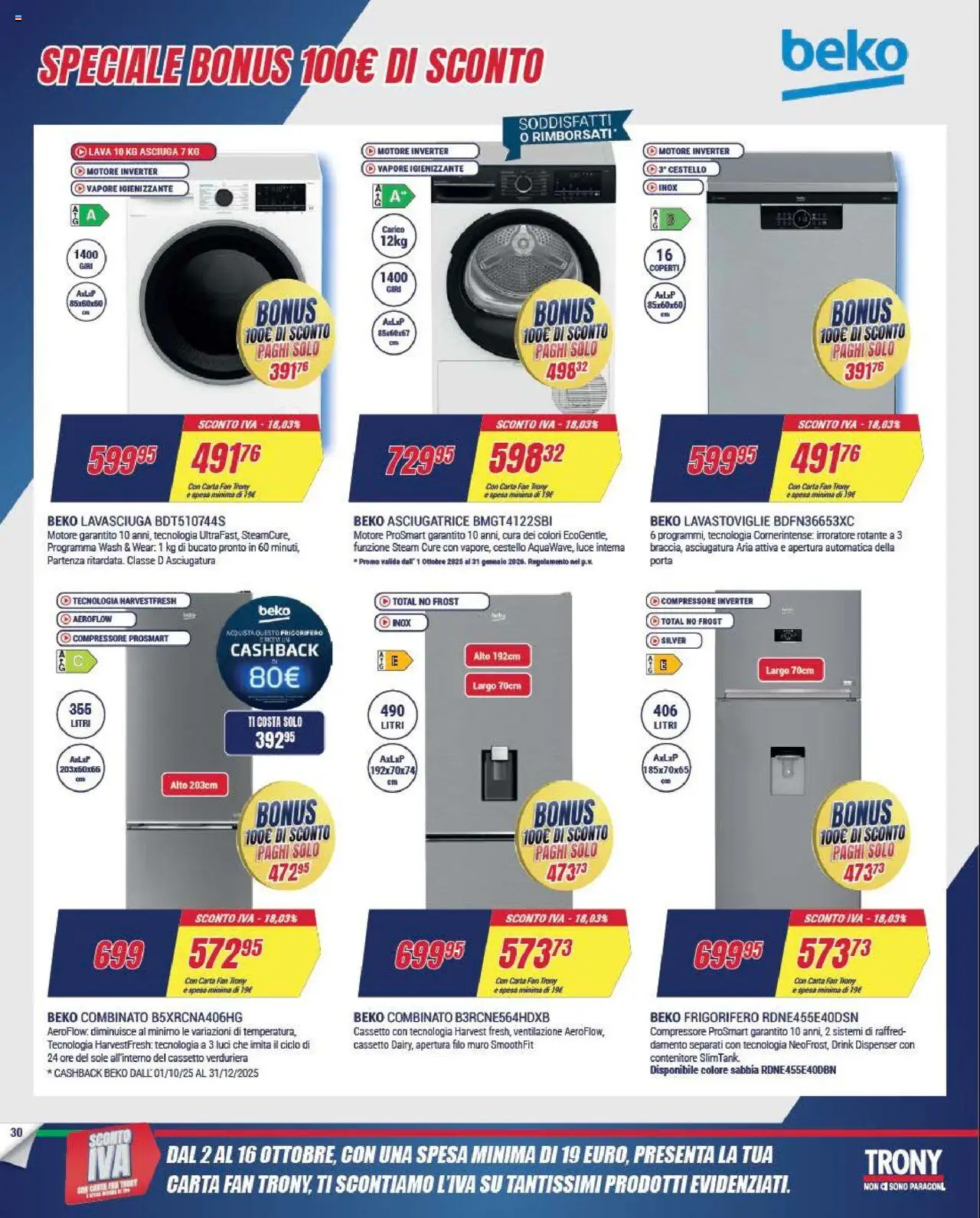 Volantino Trony del 02.10.2025 | Pagina: 30 | Prodotti: Lavasciuga, Compressore, Lavastoviglie, Fan