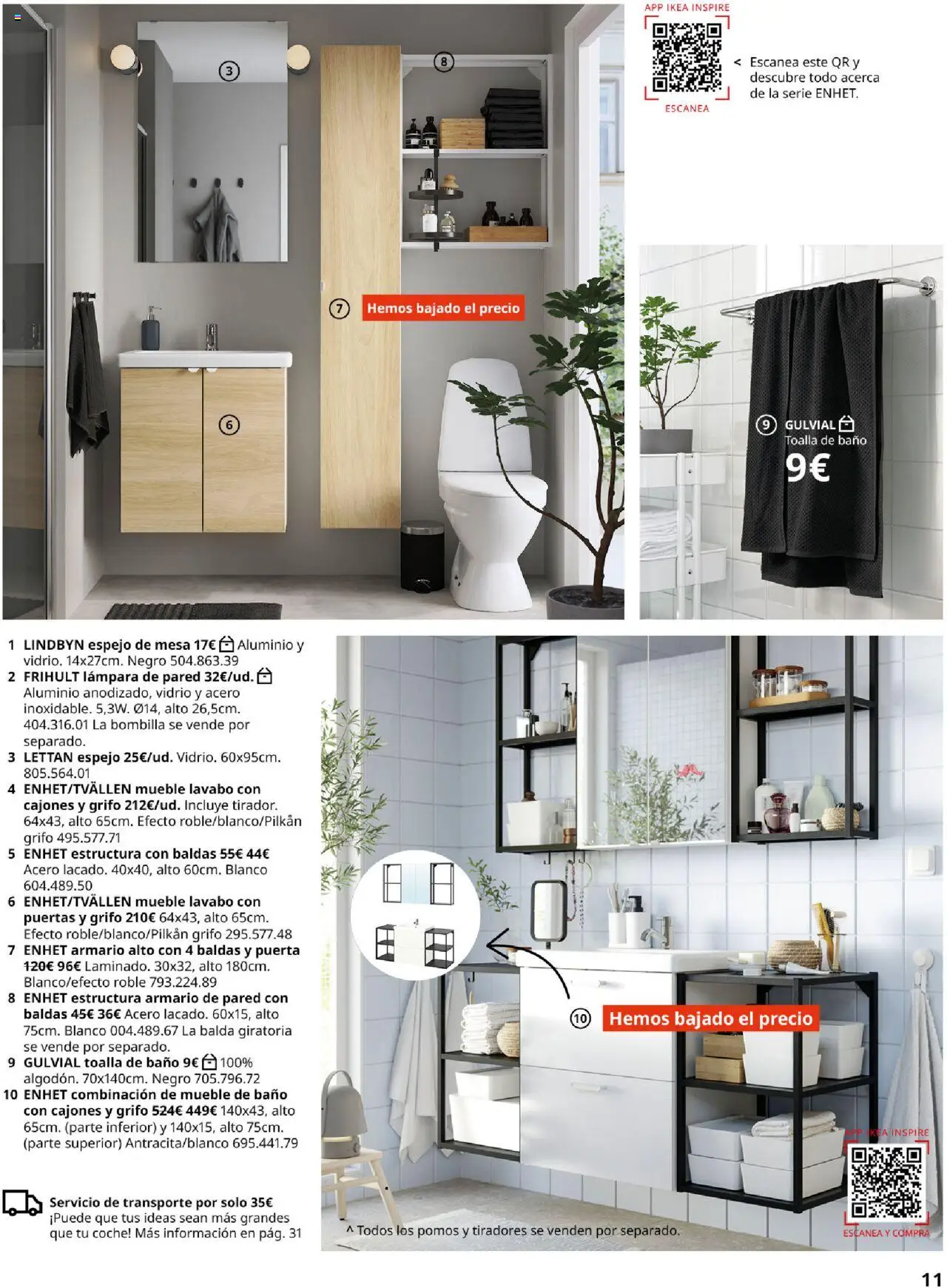 Catálogo IKEA Baños │ válido desde el 01.09.2025 | Página: 11 | Productos: Lámpara de pared, Bombilla, Mesa, Lavabo