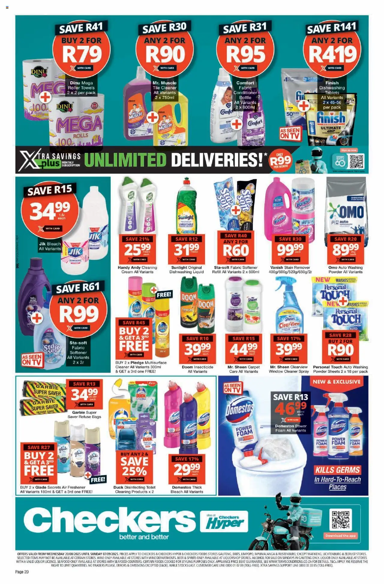Checkers Gauteng - August Month-End Promotion │ valid from 20.08.2025 | Page: 20 | Products: Toilet, Carpet, Air freshener, Seafood