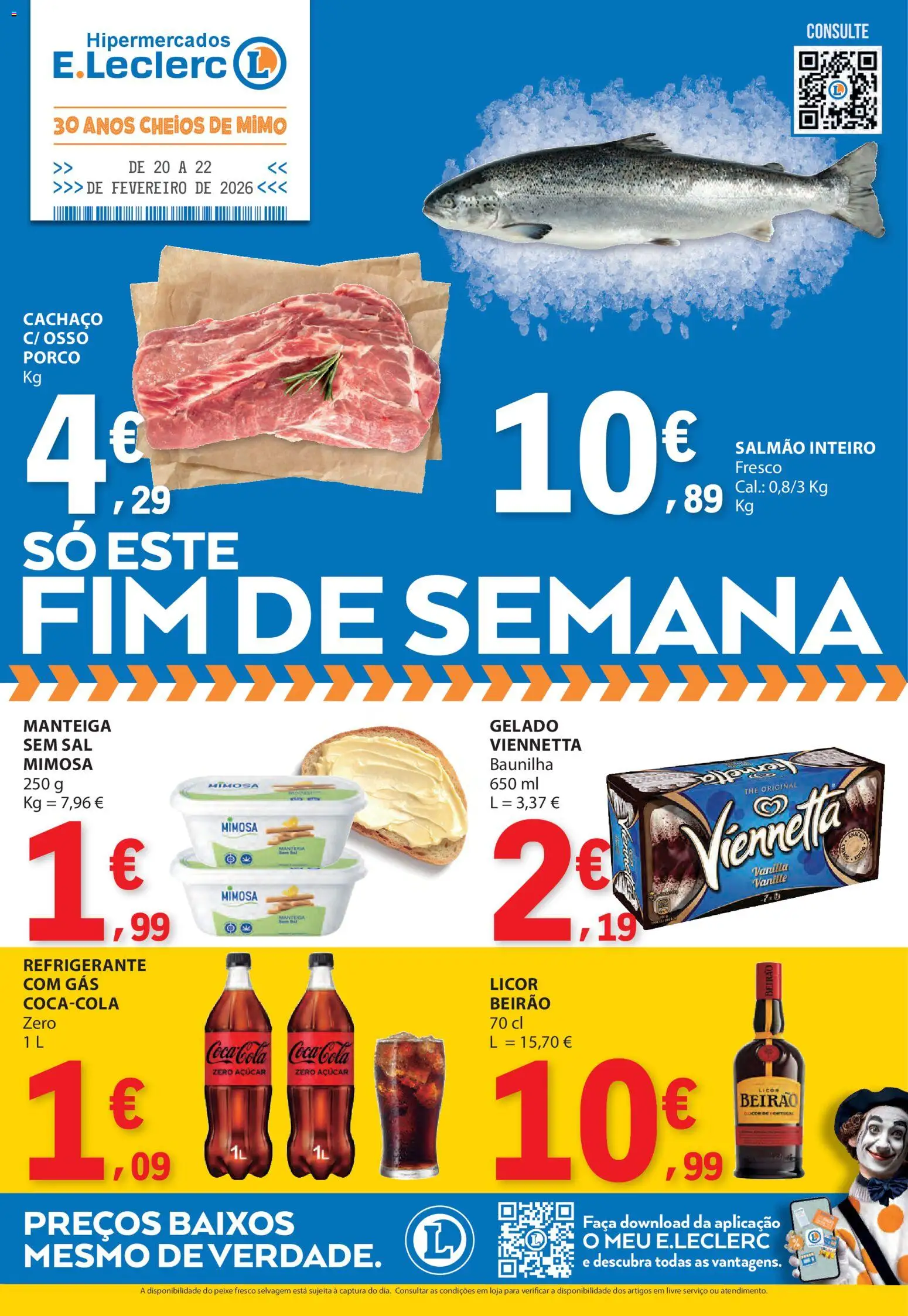 E.Leclerc folheto │ válido de 20.02.2026 | Página: 1 | Produtos: Licor, Salmão, Peixe, Açúcar