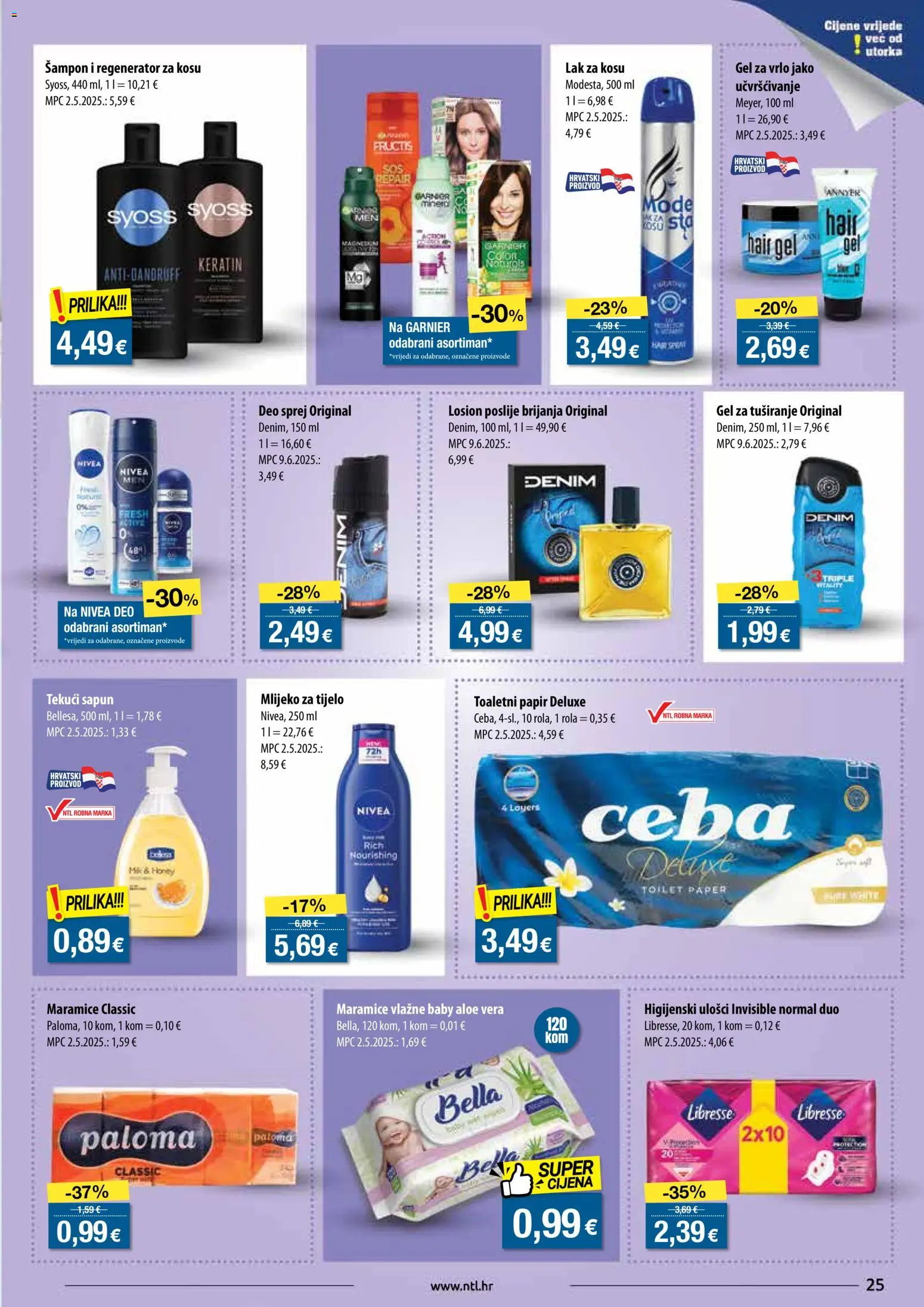 NTL katalog | vrijedi od 19.11.2025 | Stranica: 25 | Proizvodi: Higijenski ulošci, Šampon, Mlijeko za tijelo, Garnier