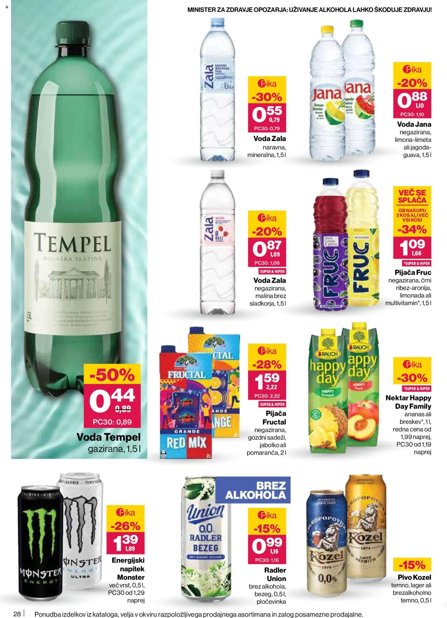 Novi Mercator katalog ponudbe – veljaven od 26.02.2026 | Stran: 28 | Izdelki: Radler, Energijski napitek, Pivo, Voda