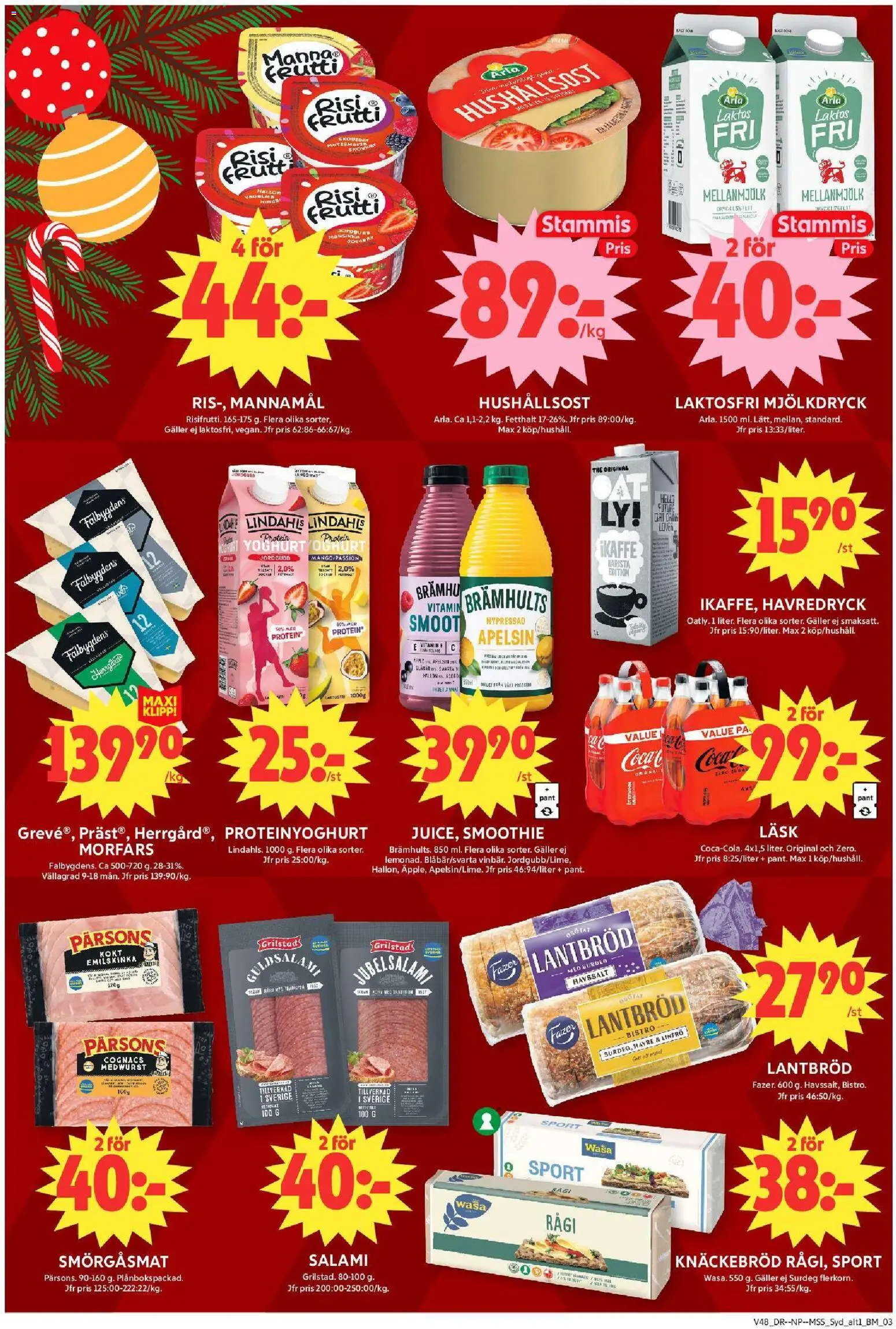 ICA Maxi reklamblad aktuell från 24.11.2025 | Sida: 4 | Produkter: Jord, Hushållsost, Salami, Hallon