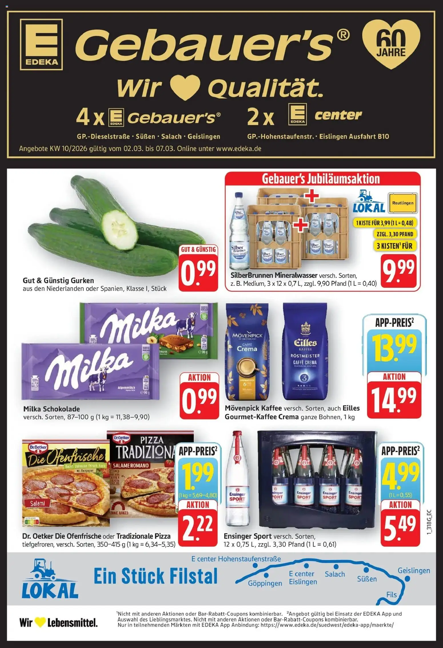Edeka prospekt Göppingen	 – gültig ab 02.03.2026 | Seite: 1 | Produkte: Milka schokolade, Ofenfrische, Mineralwasser, Gurken