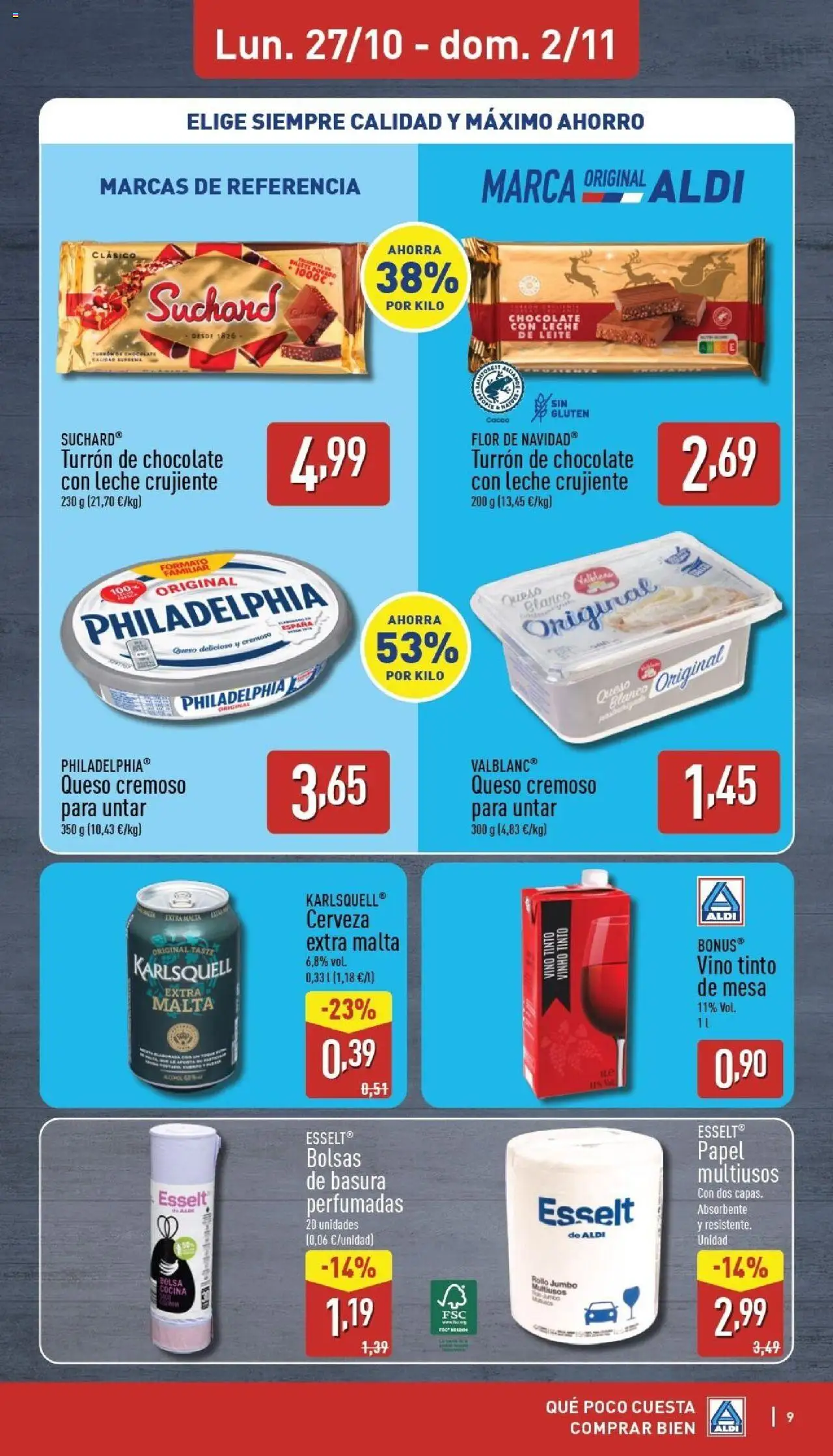 Aldi folleto Baleares │ válido desde el 27.10.2025 | Página: 9 | Productos: Queso, Chocolate con leche, Bolsa, Mesa