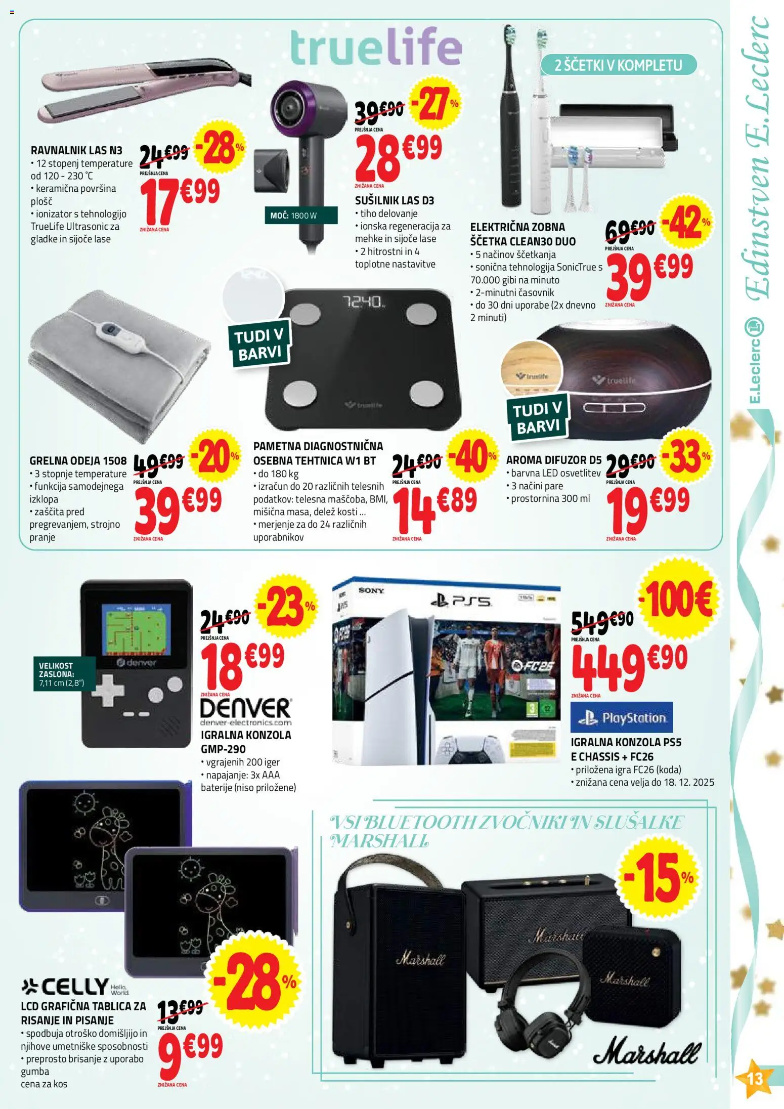 Novi E.leclerc katalog ponudbe – veljaven od 26.11.2025 | Stran: 13 | Izdelki: Slusalke, Igralna konzola, Baterije, Kos