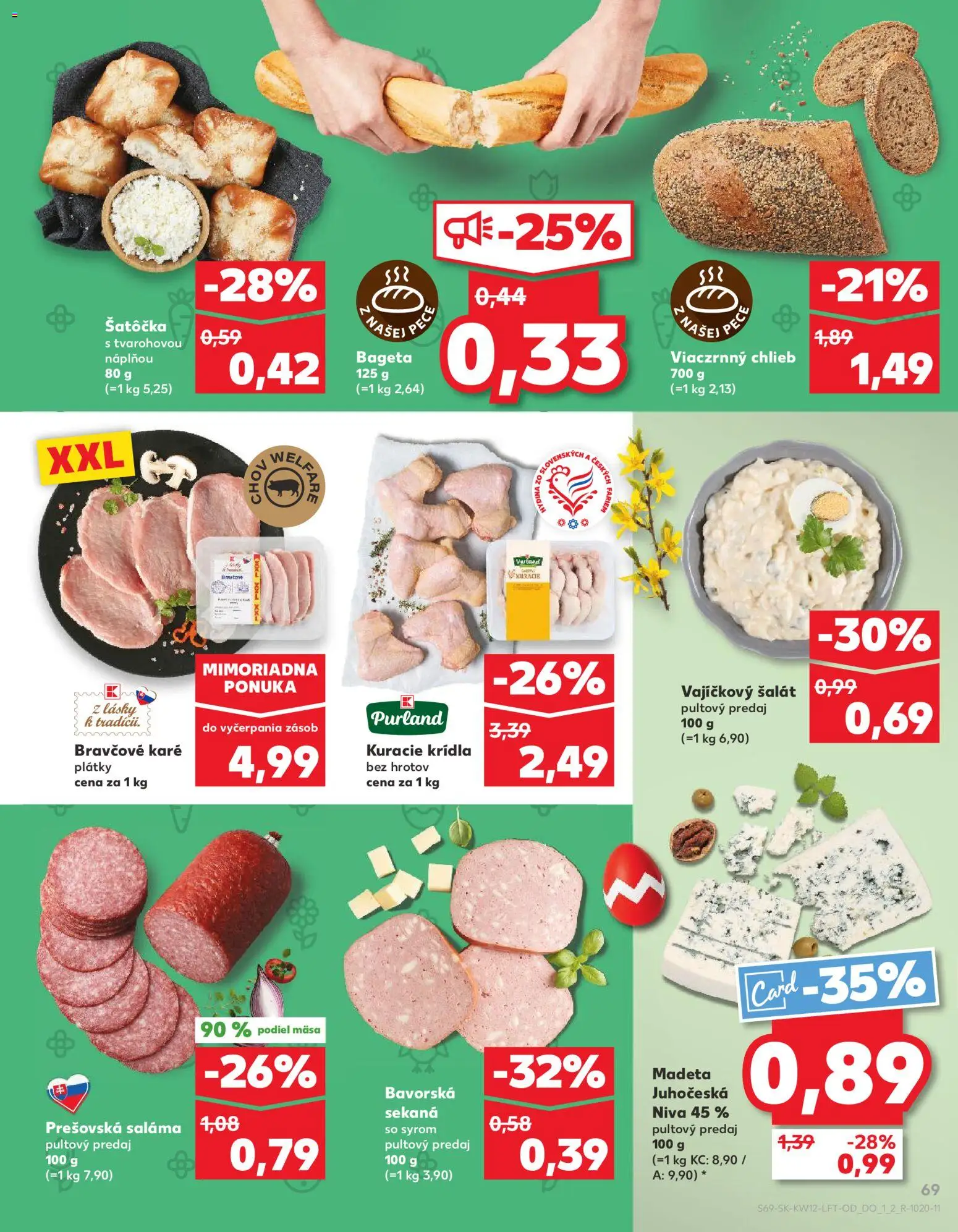 Nové Kaufland akcie – leták je platný od 19.03.2026 | Strana: 69 | Produkty: Chlieb, Šalát, Kuracie krídla, Bravčové karé