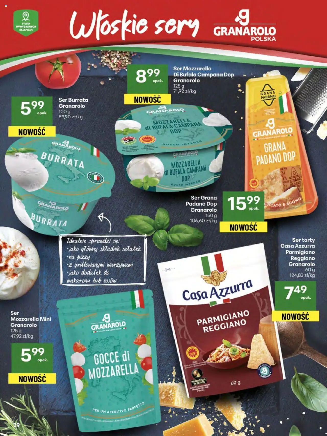 Delikatesy Centrum Gazetka od 21.08.2025 | Strona: 29 | Produkty: Mozzarella di bufala, Ser grana padano, Sery, Mozzarella