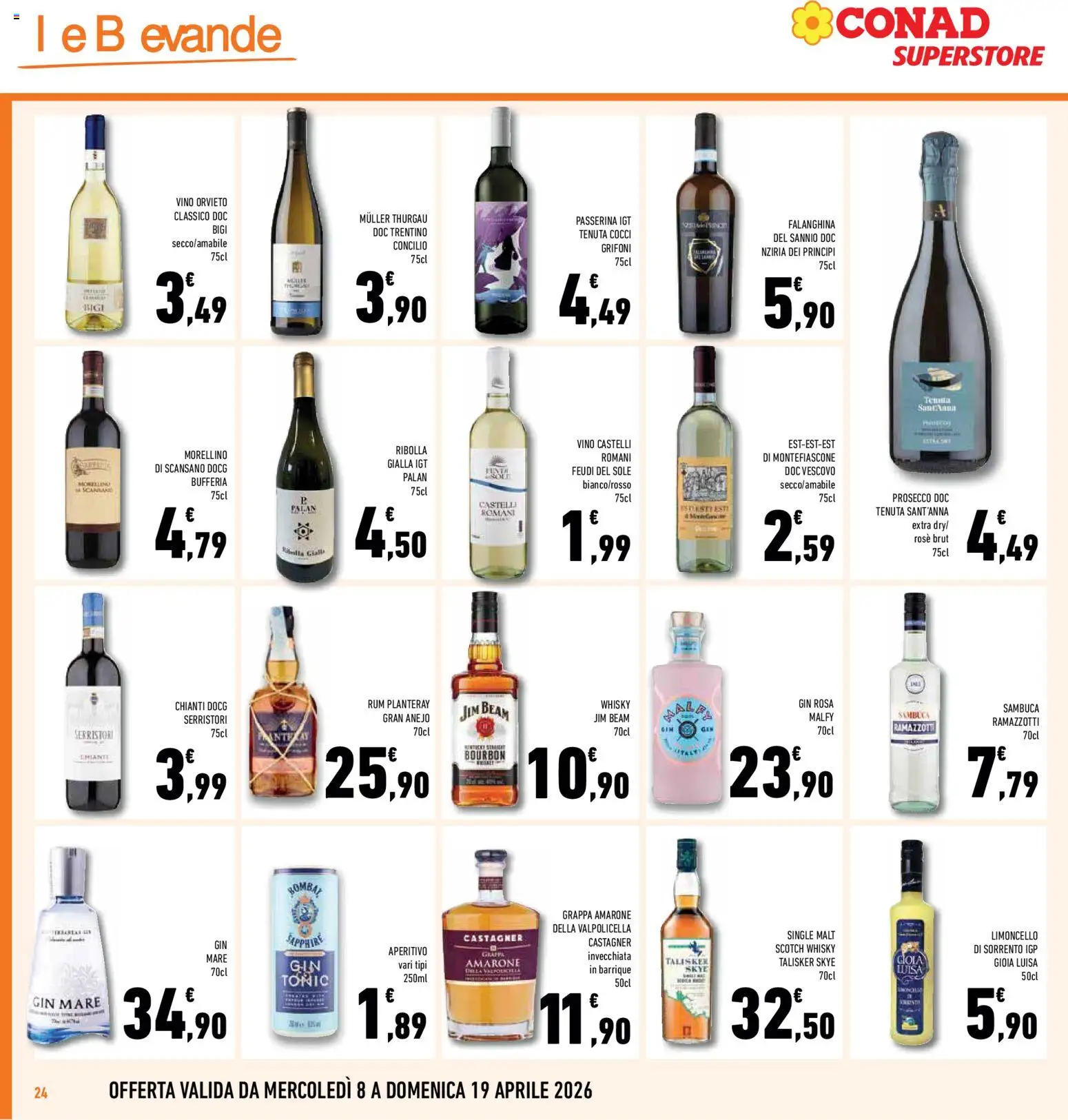 Volantino Conad del 08.04.2026 | Pagina: 24 | Prodotti: Vino, Limoncello, Grappa, Aperitivo