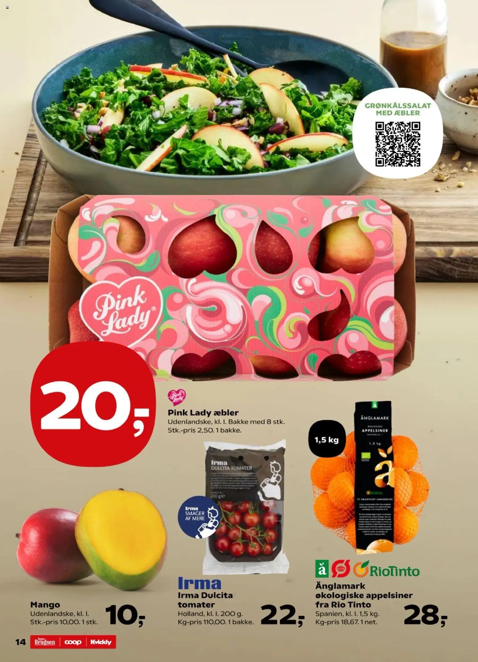 Kvickly tilbudsavis – gyldig fra 24.04.2026 | Side: 14 | Produkter: Mango, Æbler, Appelsiner, Tomater