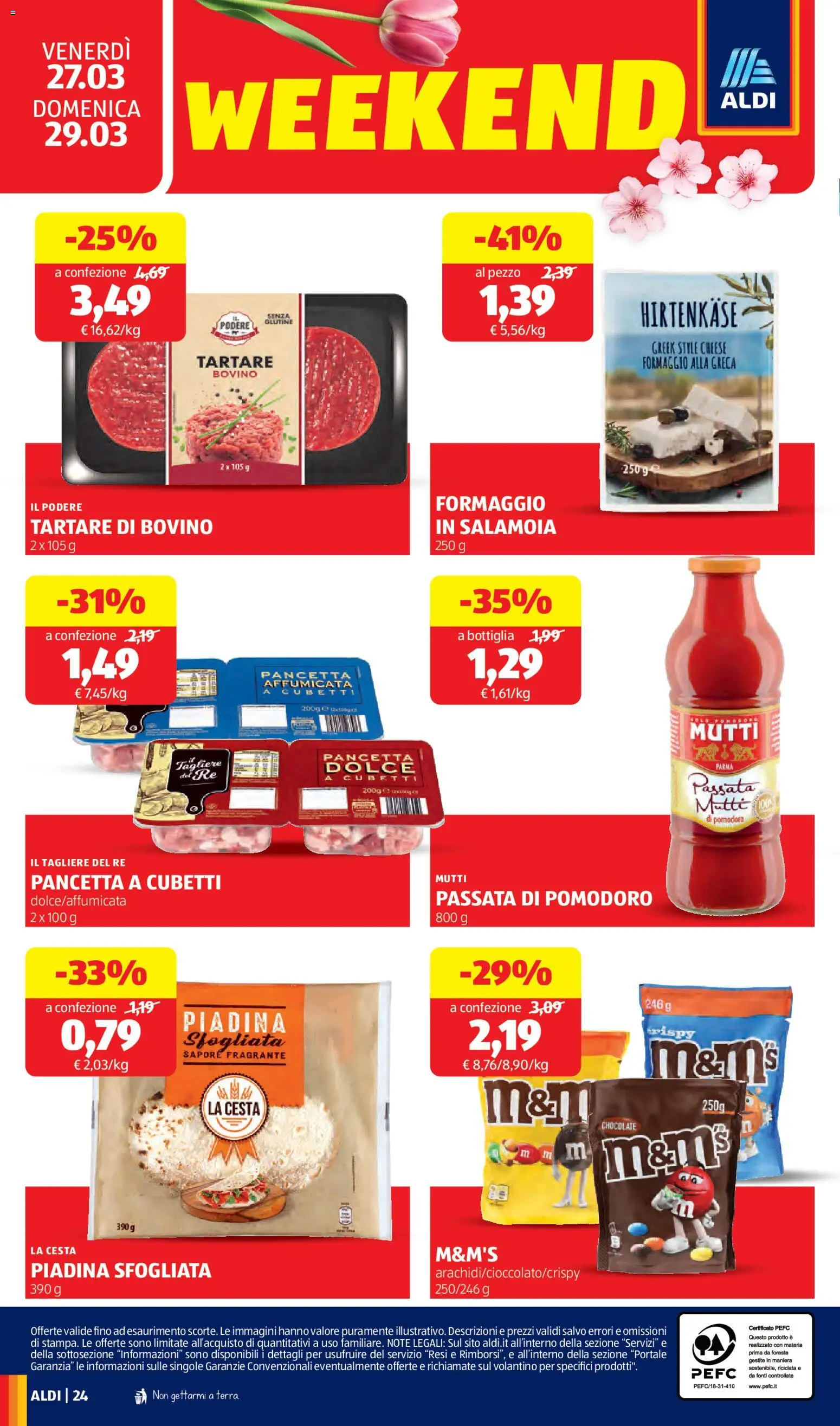 Volantino Aldi del 23.03.2026 | Pagina: 24 | Prodotti: Bovino, Pancetta, Formaggio, Passata di pomodoro