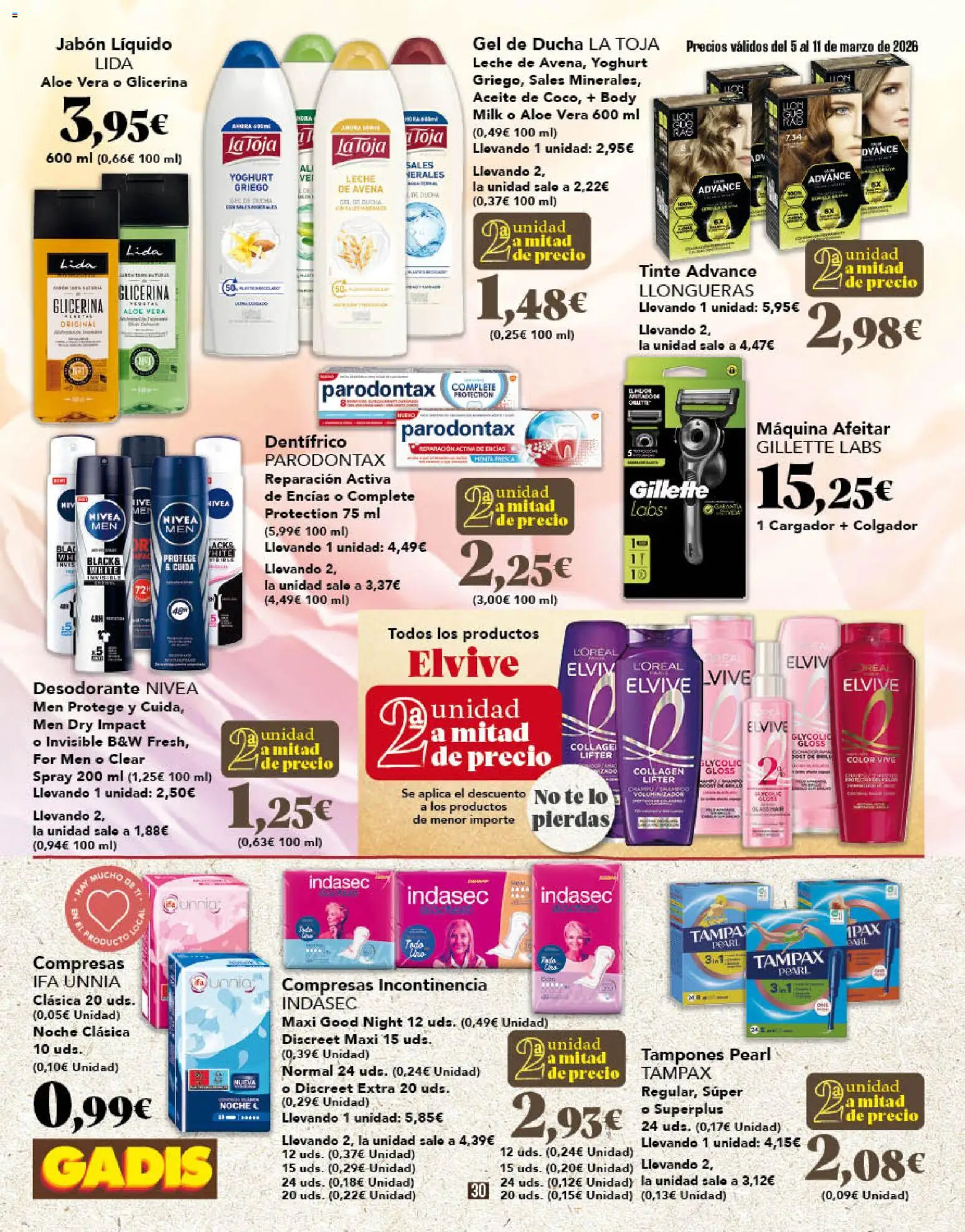 Gadis folleto │ válido desde el 05.03.2026 | Página: 30 | Productos: Tinte, Desodorante, Body, Ducha