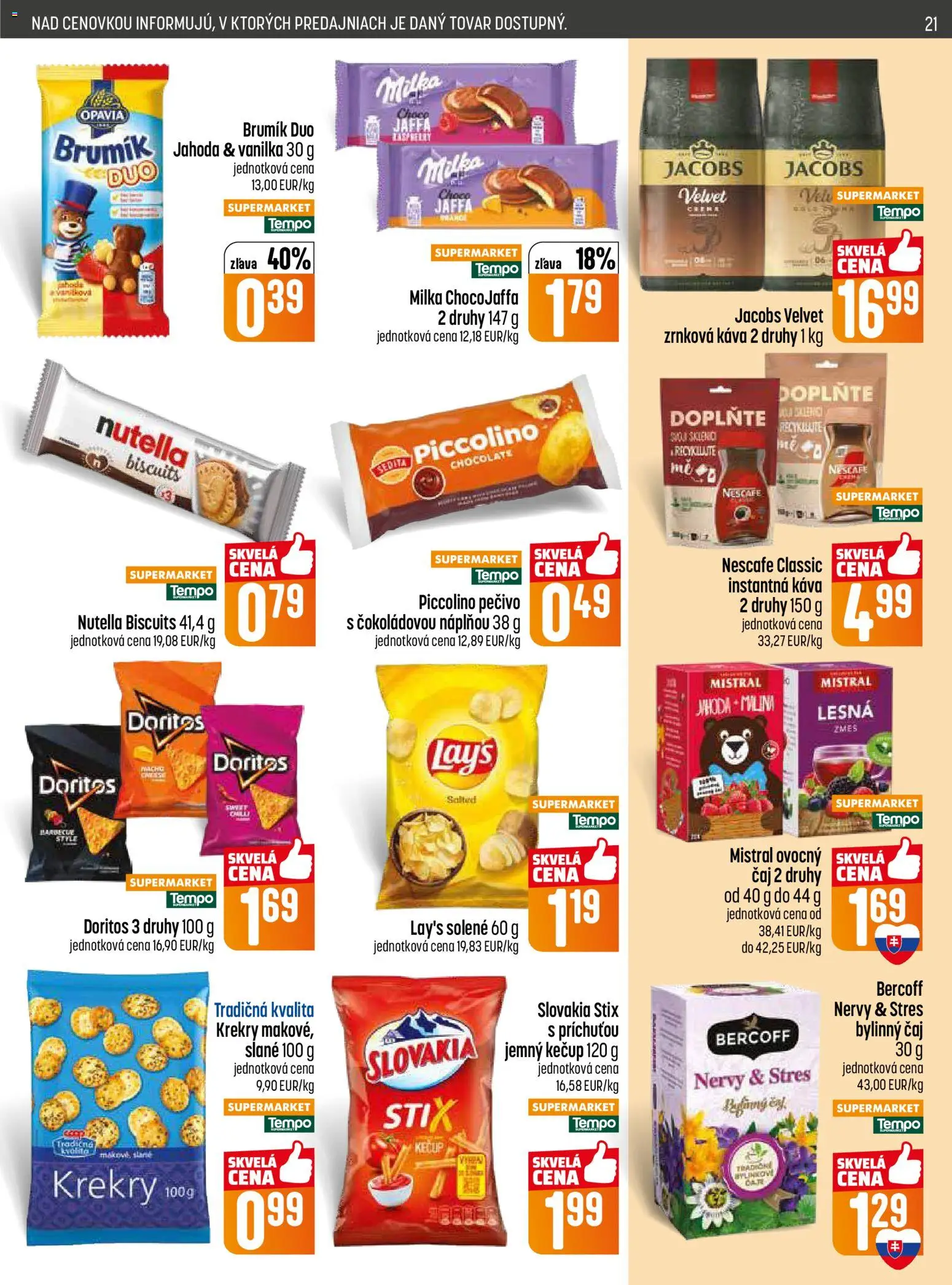 Nové COOP Jednota akcie – leták je platný od 23.04.2026 | Strana: 21 | Produkty: Čaj, Kečup, Nescafé Classic, Nutella