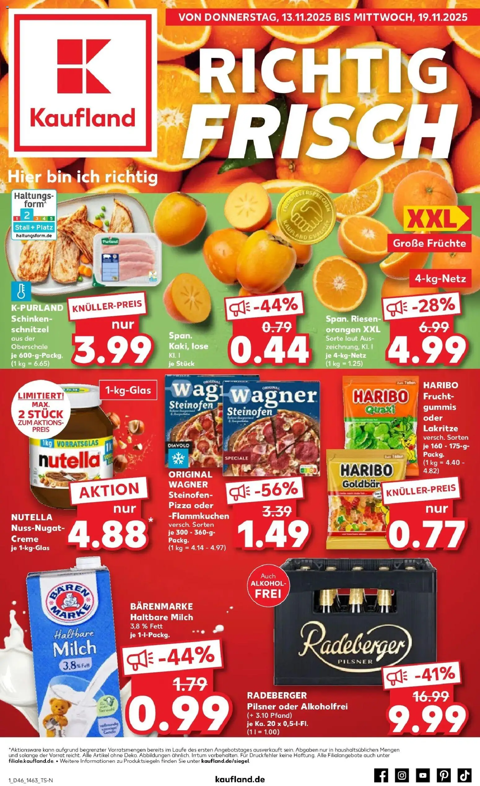 Kaufland prospekt Bühl	 – gültig ab 13.11.2025 | Seite: 1 | Produkte: Orangen, Kaki, Schinken, Radeberger pilsner