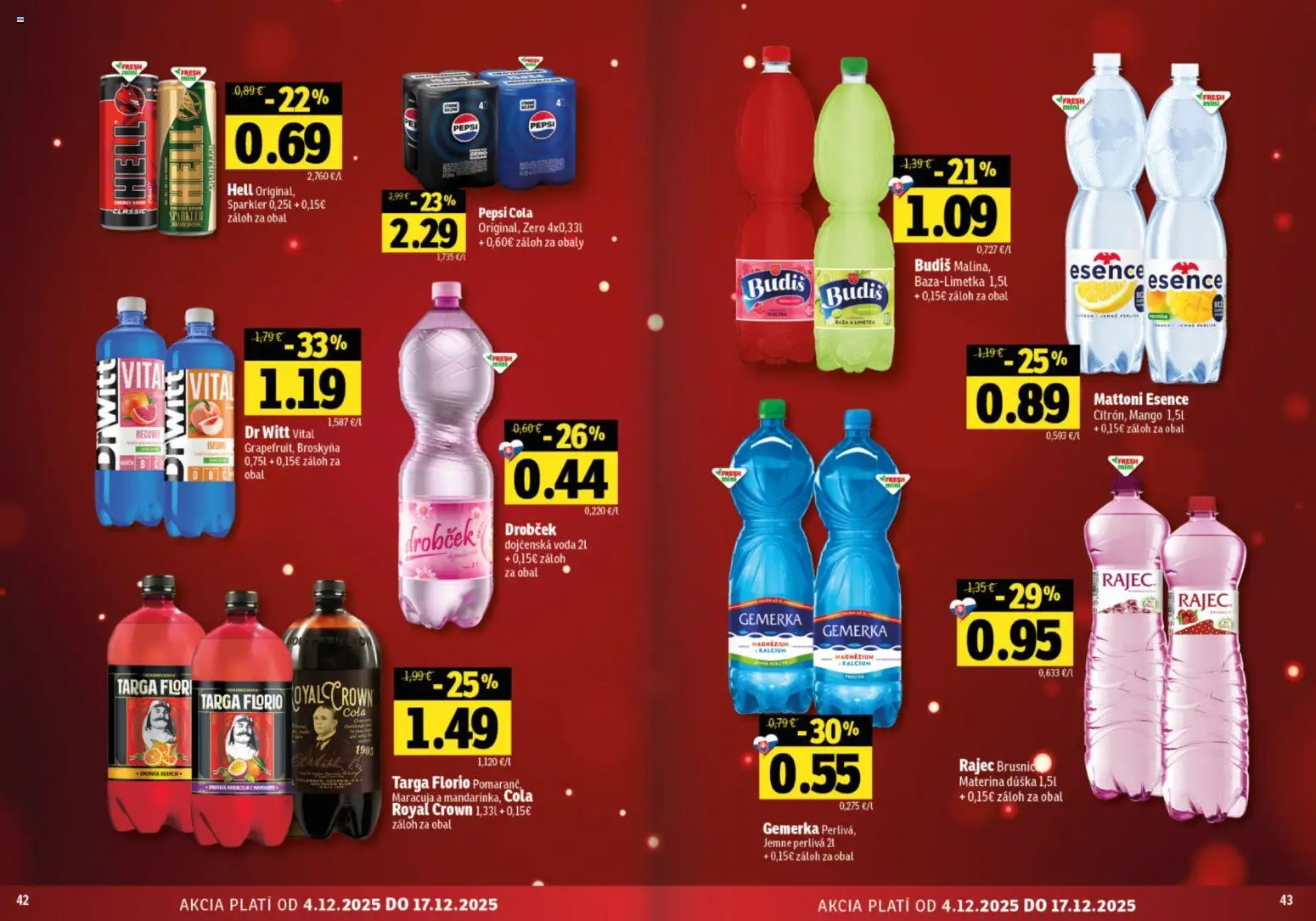 Nové Fresh akcie – leták je platný od 04.12.2025 | Strana: 22 | Produkty: Budiš, Voda, Pepsi, Mango