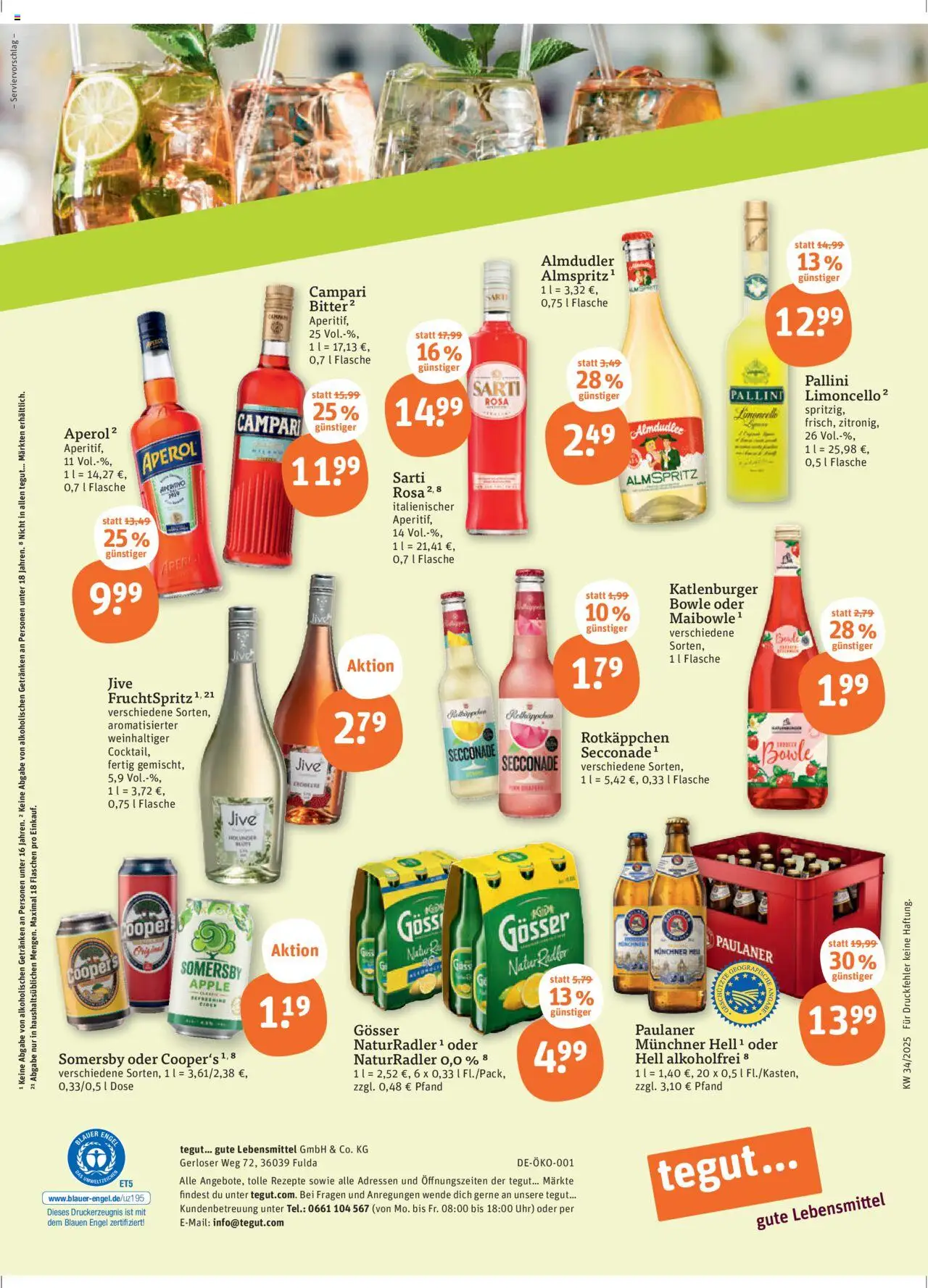 Tegut Prospekt - gültig ab dem 21.08.2025 | Seite: 23 | Produkte: Campari, Radler, Aperol, Uhr