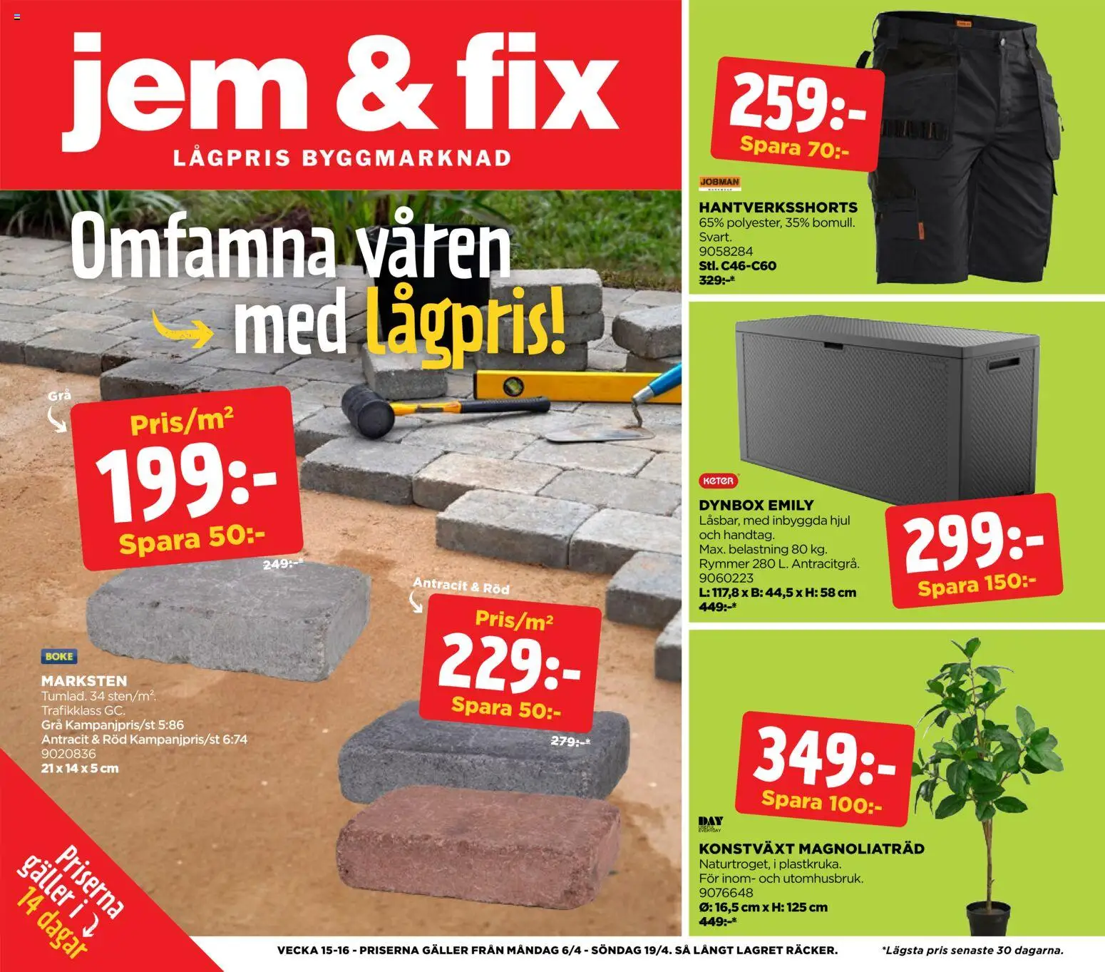 Jem & Fix reklamblad aktuell från 05.04.2026 | Sida: 1 | Produkter: Konstväxt, Galler
