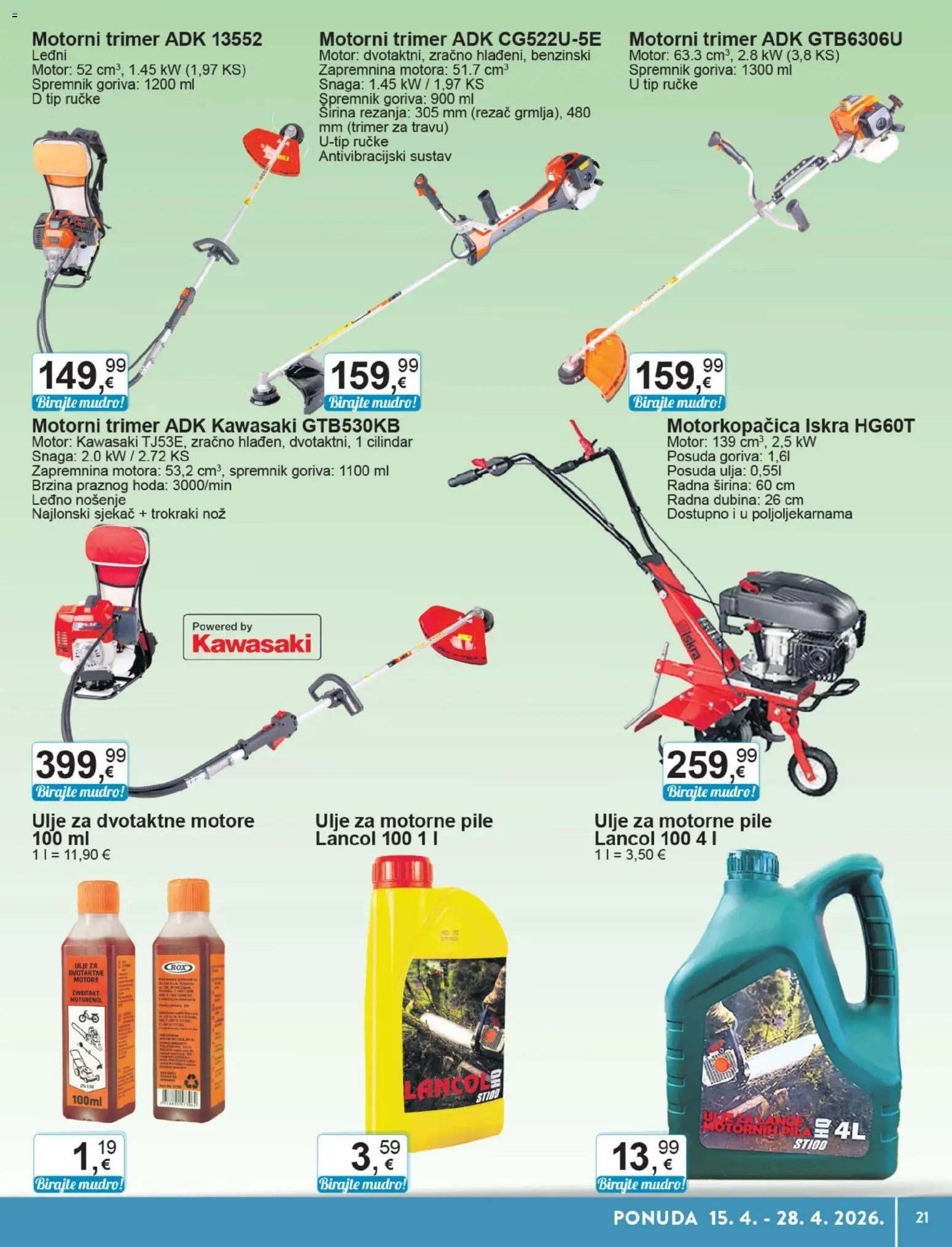 KTC katalog | vrijedi od 15.04.2026 | Stranica: 21 | Proizvodi: Ulje, Nož, Trimer, Rezač