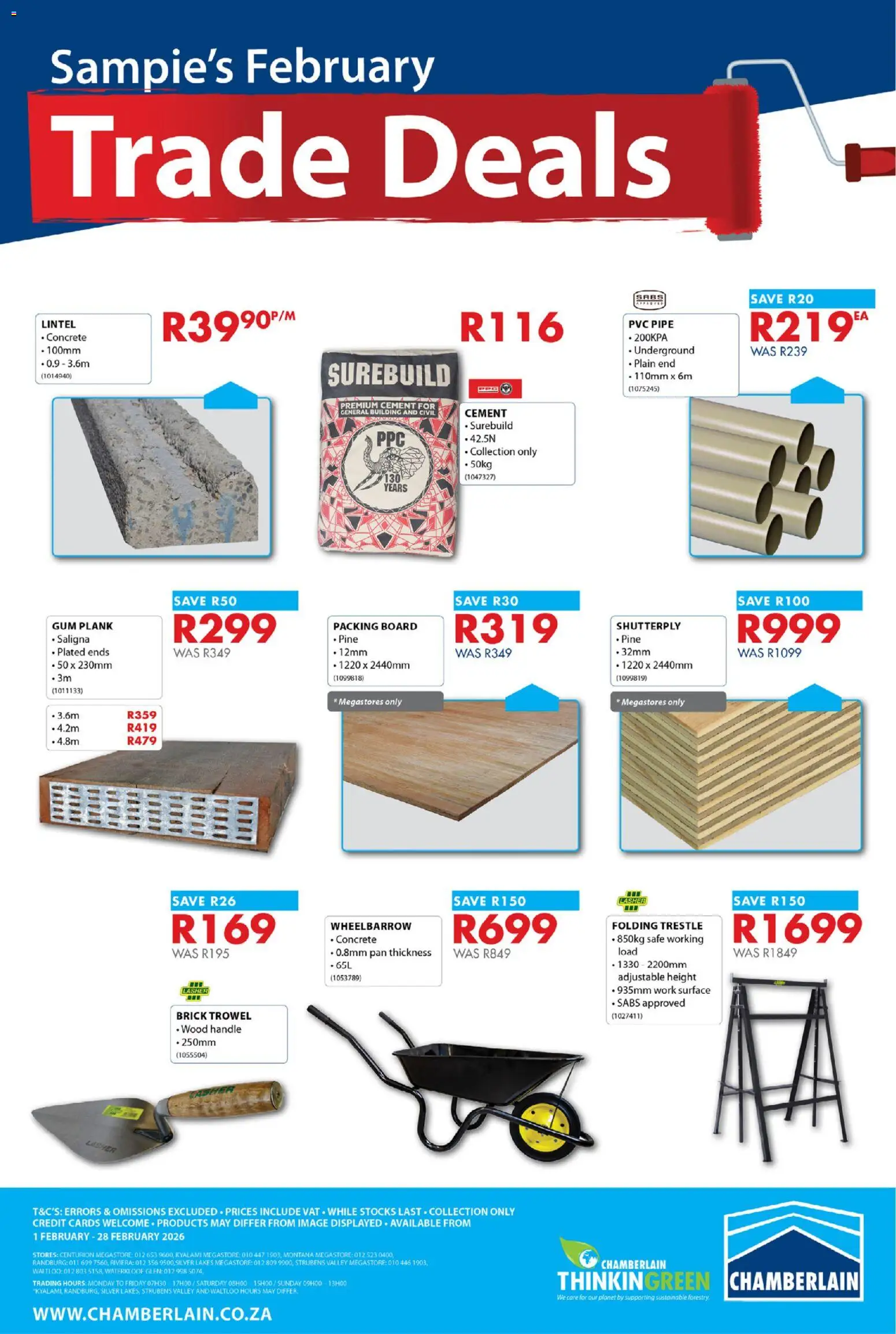 New Chamberlain catalogue – valid from 01.02.2026 | Page: 2 | Products: Wheelbarrow, Pipe, Cement