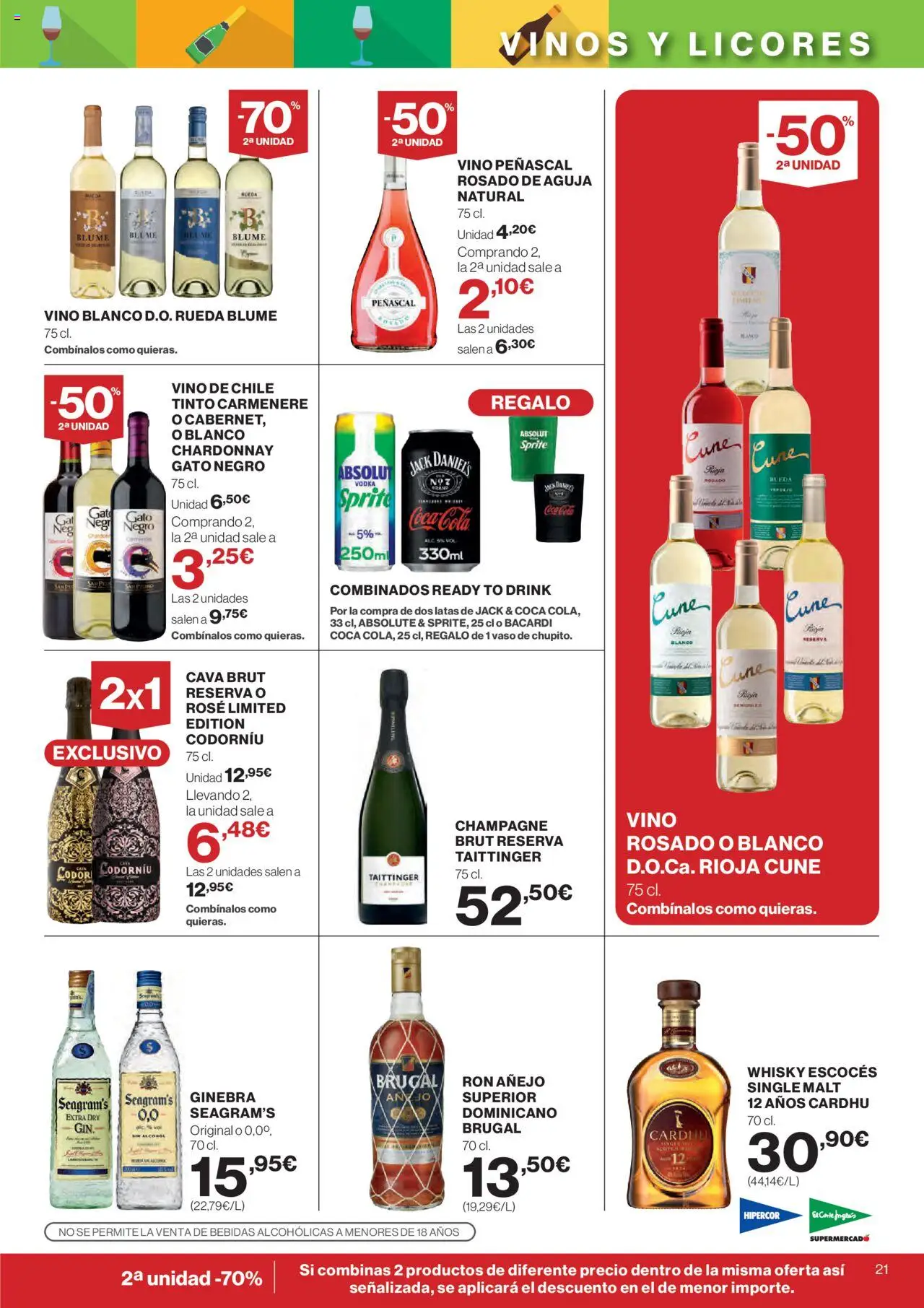 Hipercor catálogo │ válido desde el 19.06.2025 | Página: 23 | Productos: Ron, Vino, Ginebra, Vodka