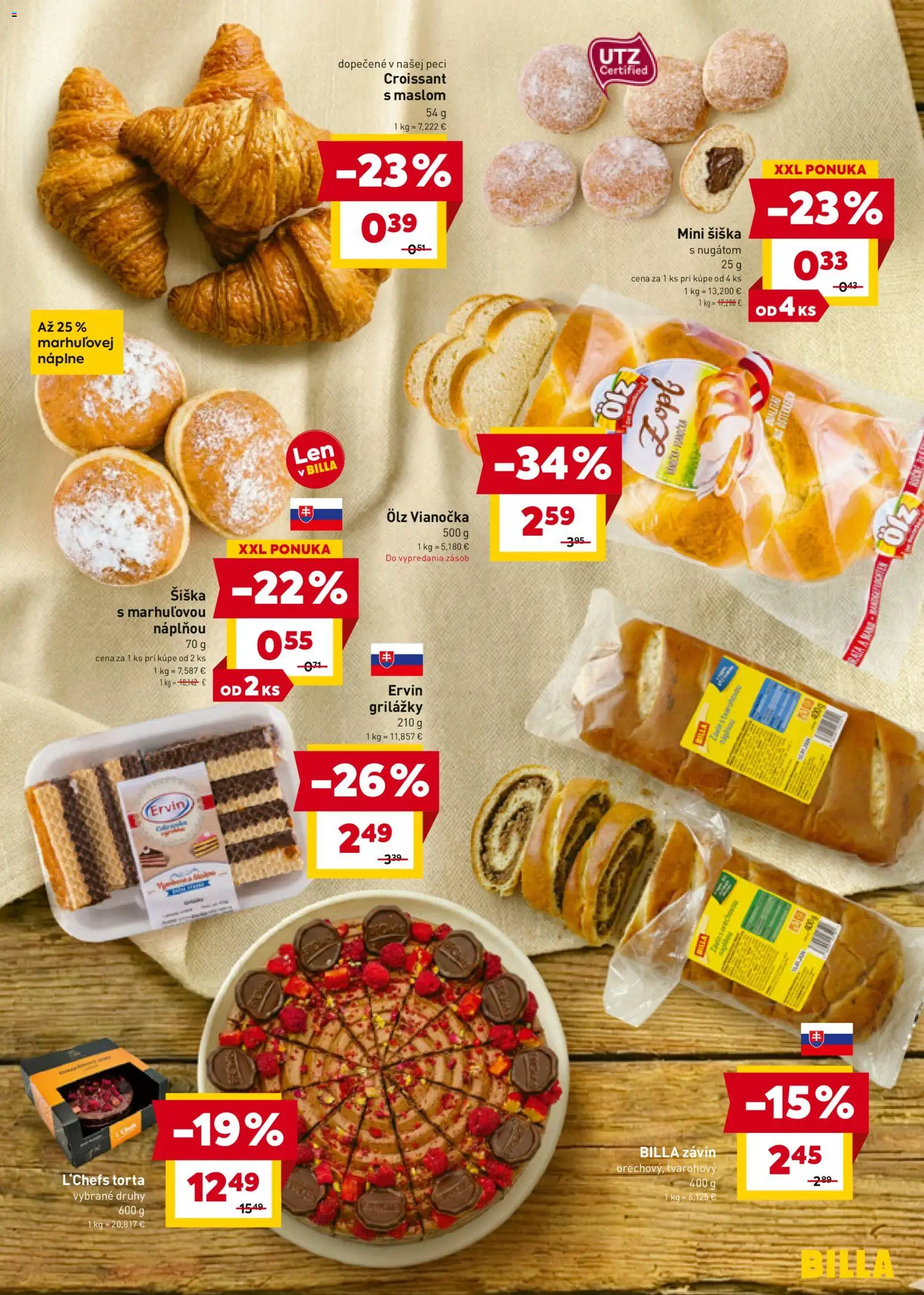 Nové Billa akcie – leták je platný od 18.03.2026 | Strana: 7 | Produkty: Croissant, Vianočka, Závin, Torta