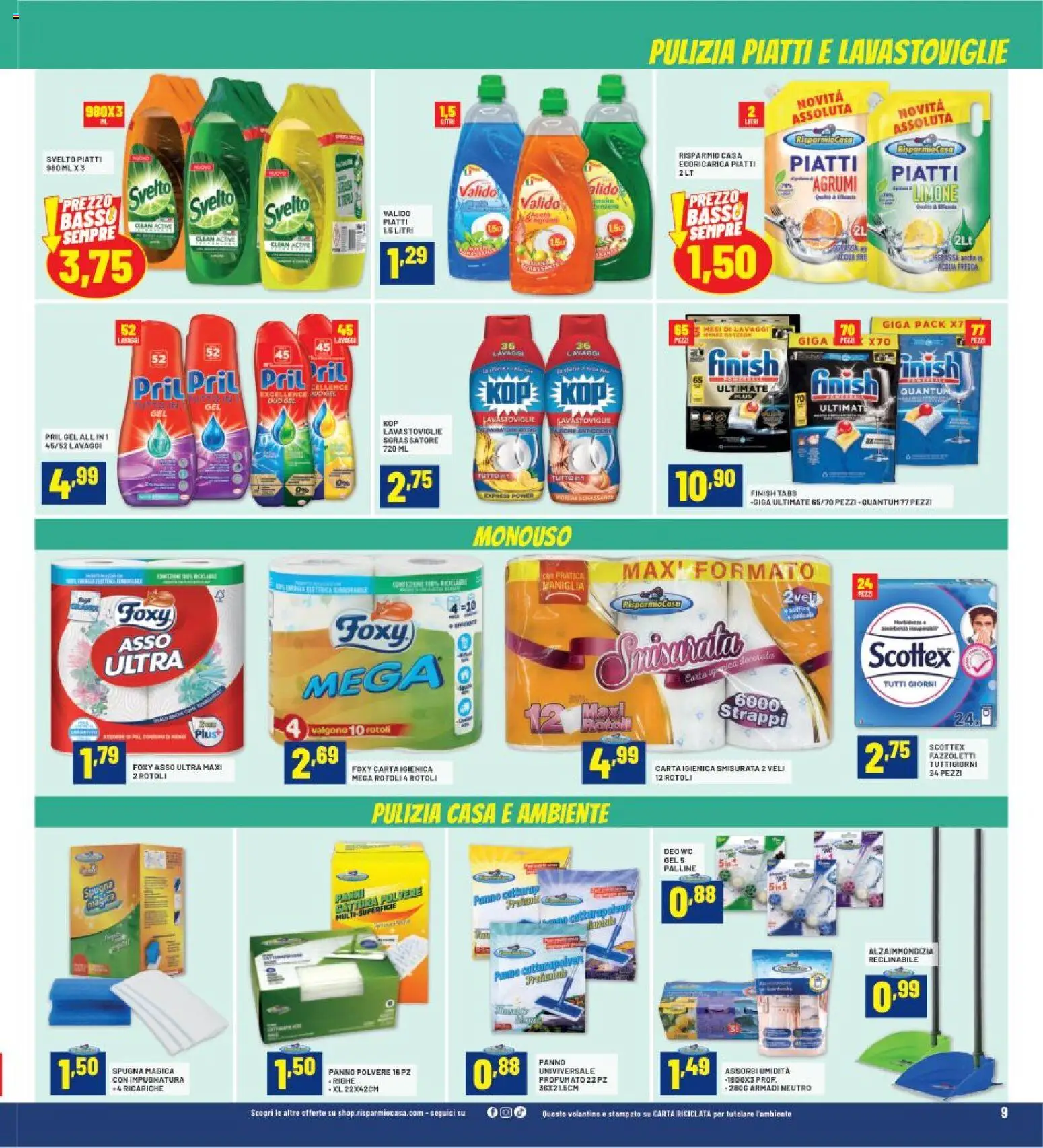 Volantino RisparmioCasa del 23.10.2025 | Pagina: 9 | Prodotti: Spugna, Sgrassatore, Limone, WC