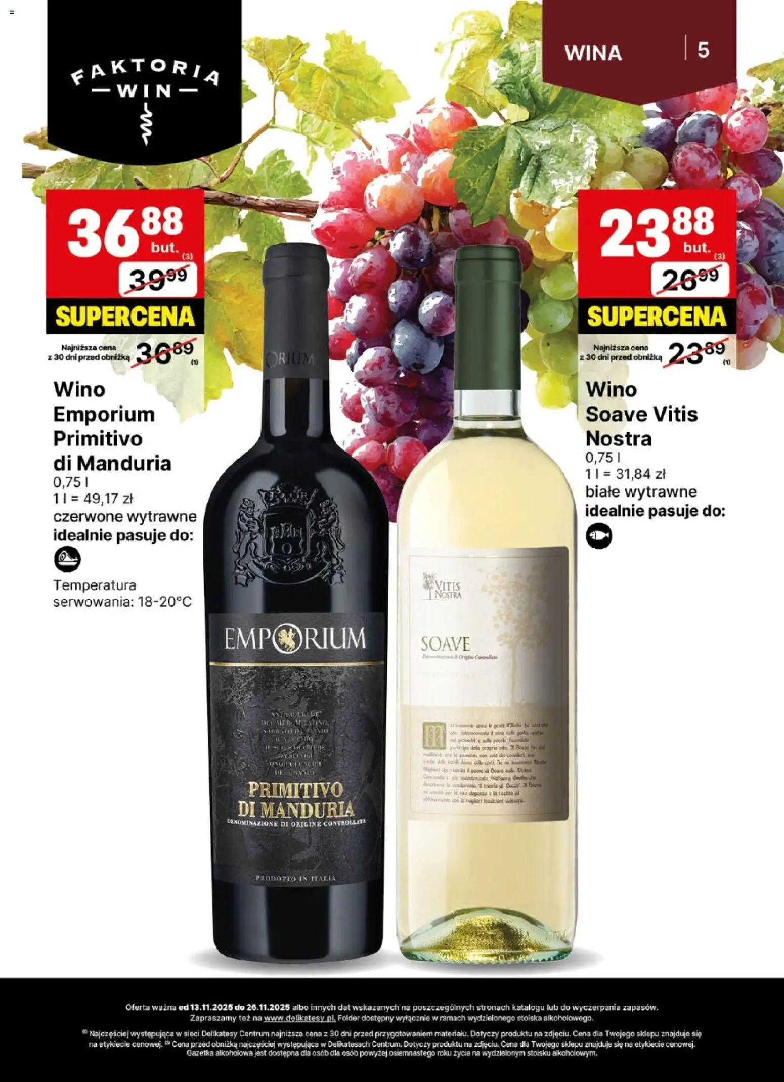 Delikatesy Centrum Gazetka - DeliBarek od 13.11.2025 | Strona: 5 | Produkty: Primitivo Di Manduria, Delikatesy, Wino