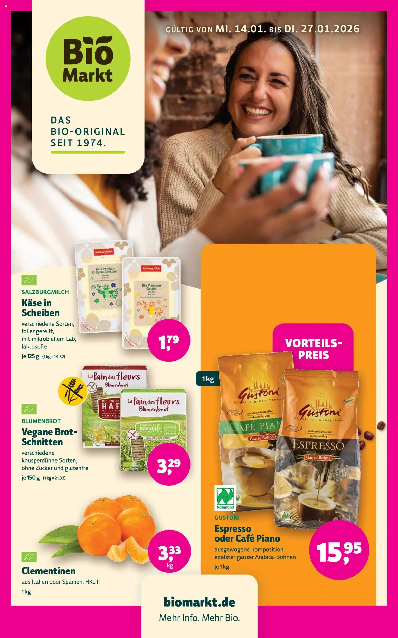 BioMarkt Prospekt – gültig ab 14.01.2026 | Seite: 1 | Produkte: Mehl, Käse, Gouda, Zucker