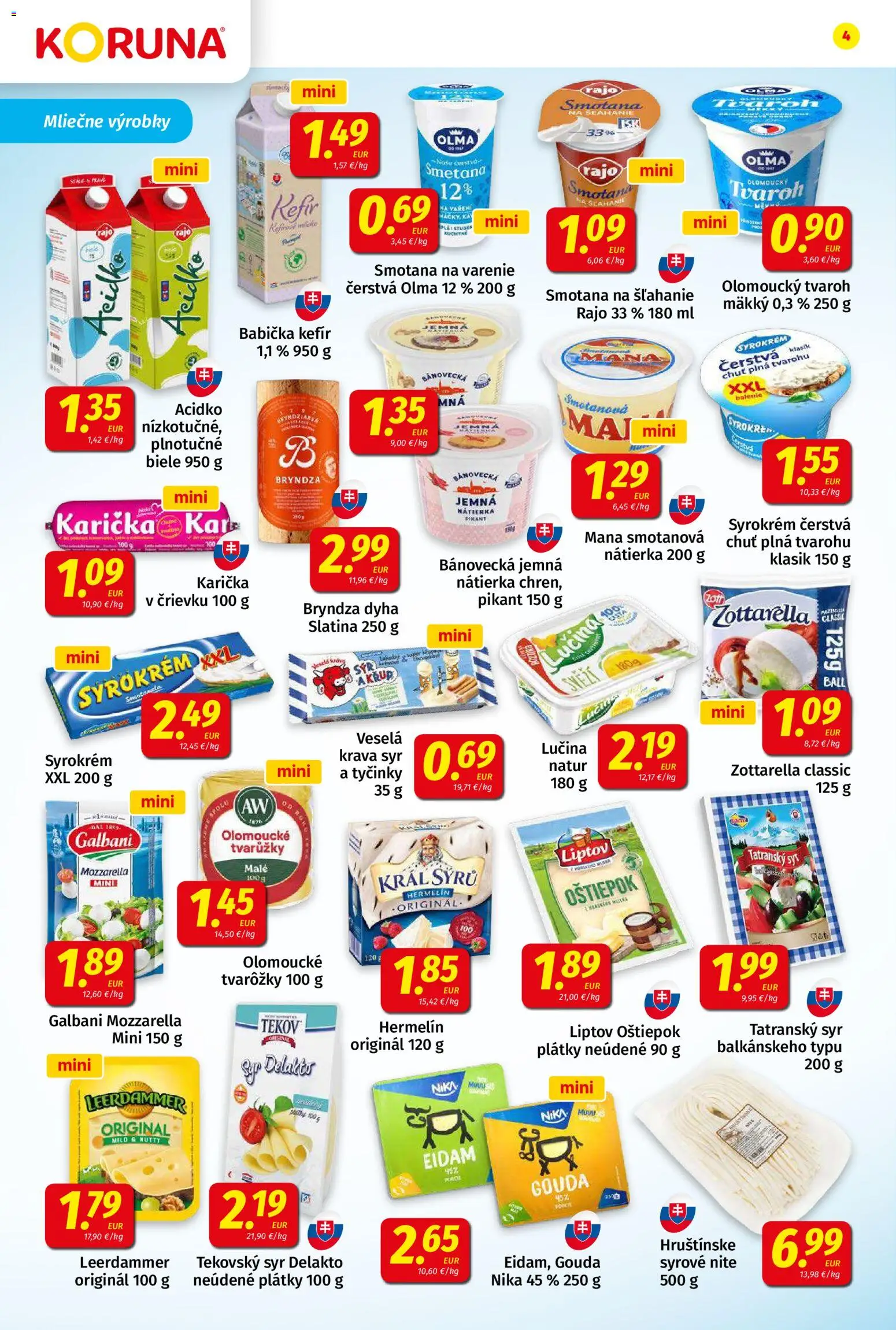 Nové Koruna akcie – leták je platný od 06.03.2026 | Strana: 4 | Produkty: Syr, Smotana, Eidam, Tvaroh